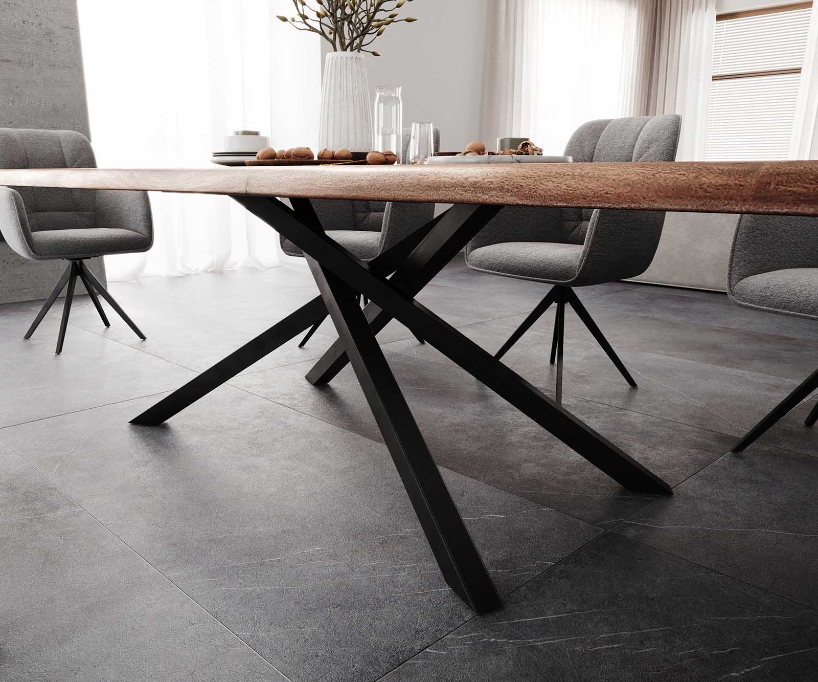 Eettafel Edge 300x100 XL acacia bruin Kreuzframe rechthoek zwart Live-Edge 7