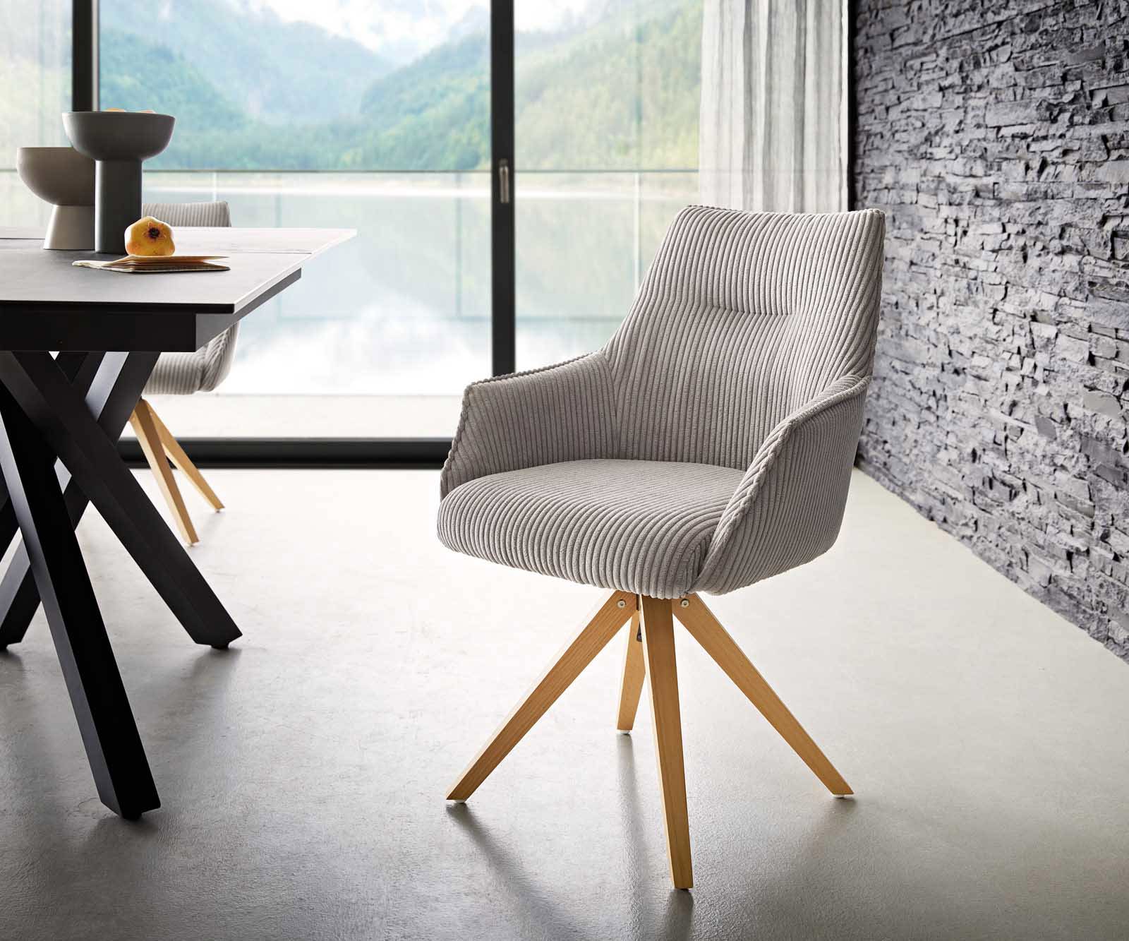 Draaistoel Alja-Flex met armleuning koord zilver grijs houten frame hoekig natuur 180° draaibaar pocketveer kern