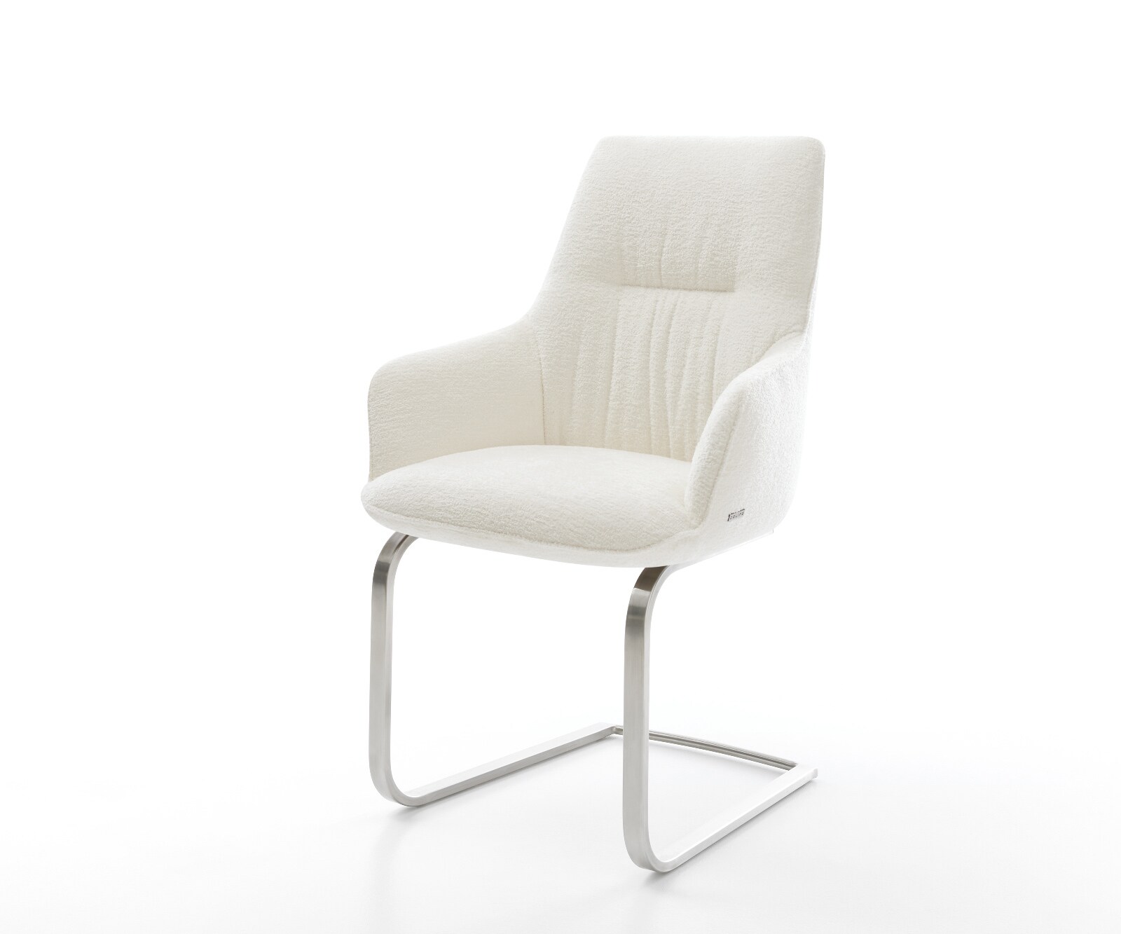 Sledemodel Zelia-Flex met armleuning bouclé zacht beige sledemodel vlak roestvrij staal pocketveer kern