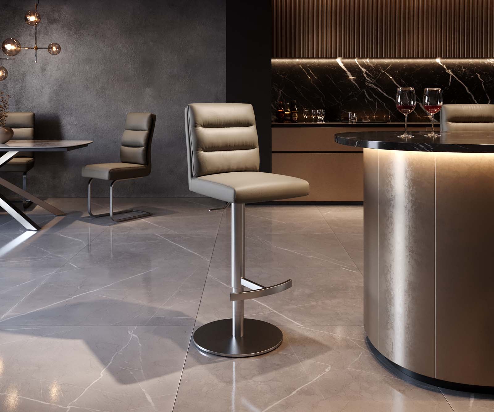 Barstoel Pela-Flex Volledig leer Mud Draaivoet in hoogte verstelbaar RVS Draaibaar pocketvering 2