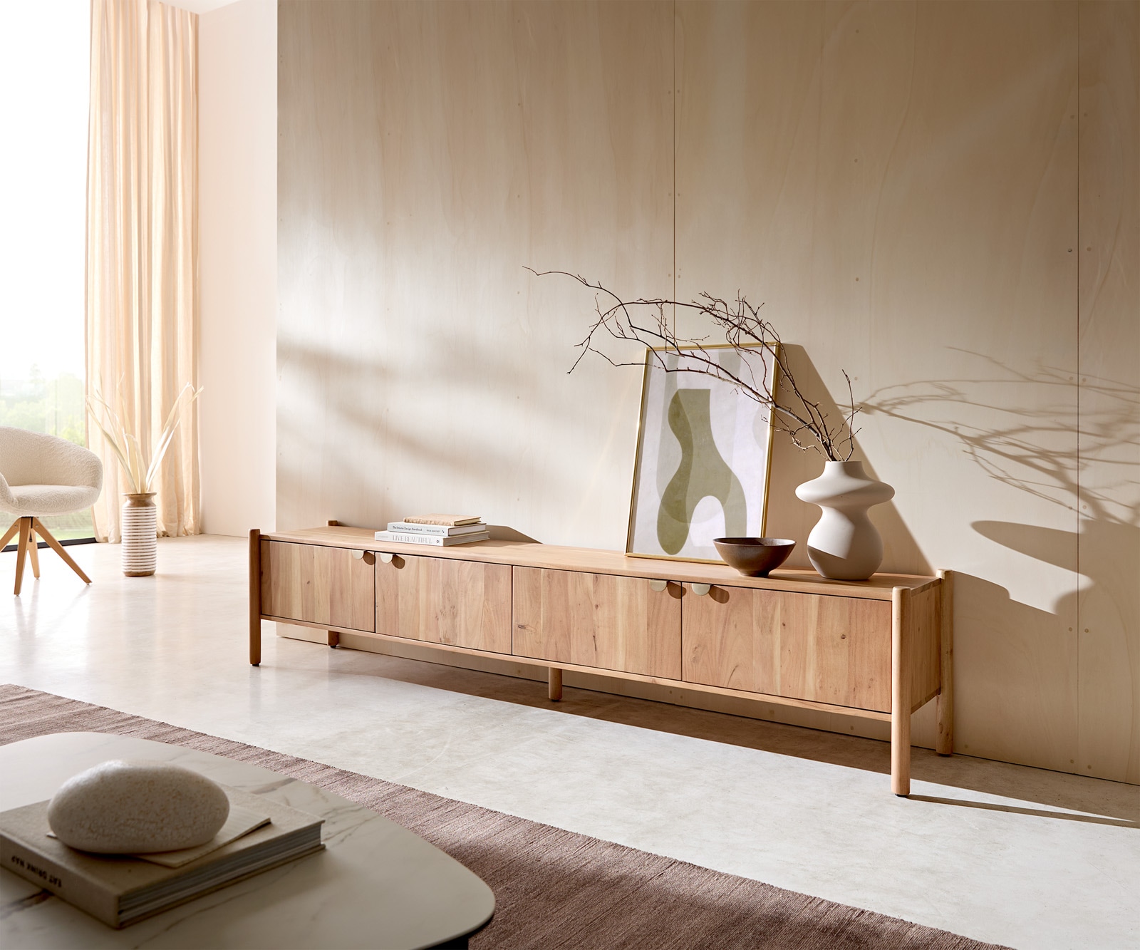 Tv-meubel Caius 220 cm acacia aura 4 deuren Tv-meubel Caius 220 cm acacia aura 4 deuren