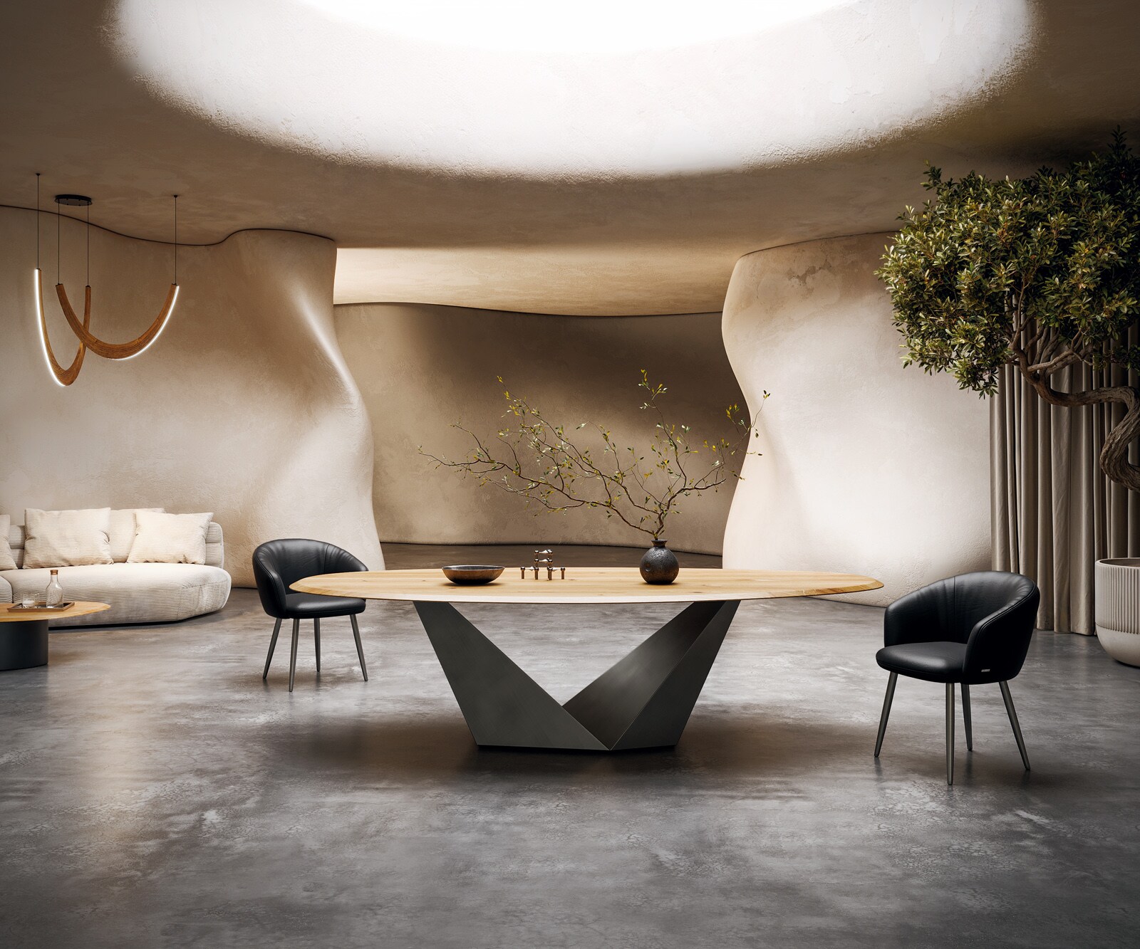 Eettafel Edge Oval 280x130x2,5 eiken natuur Prisma metaal zilver Flow-Edge 3 Eettafel Edge Oval 280x130x2,5 eiken natuur Prisma metaal zilver Flow-Edge 3