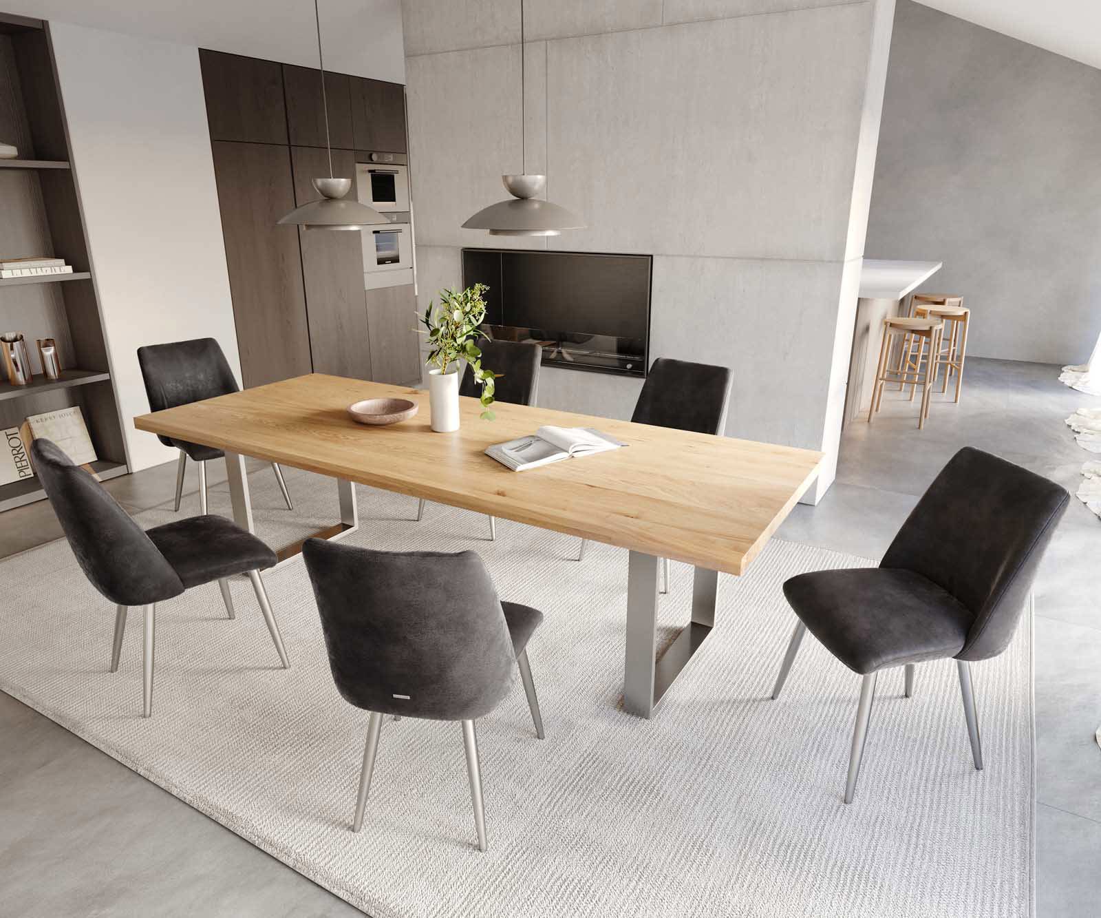 Eetkamerstoel Elso-Flex microvelours antraciet vintage 4-poot conisch roestvrij staal pocketveer kern 4 Eetkamerstoel Elso-Flex microvelours antraciet vintage 4-poot conisch roestvrij staal pocketveer kern 4