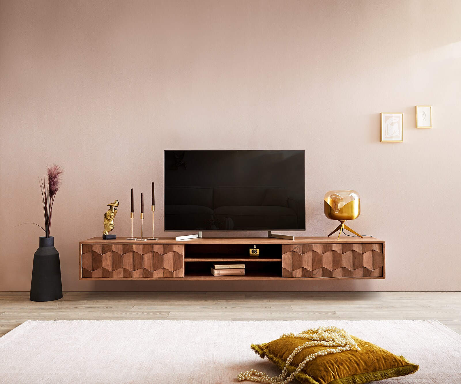 Tv-meubel Fevo 200 cm acacia bruin 2 deuren zwevend 1