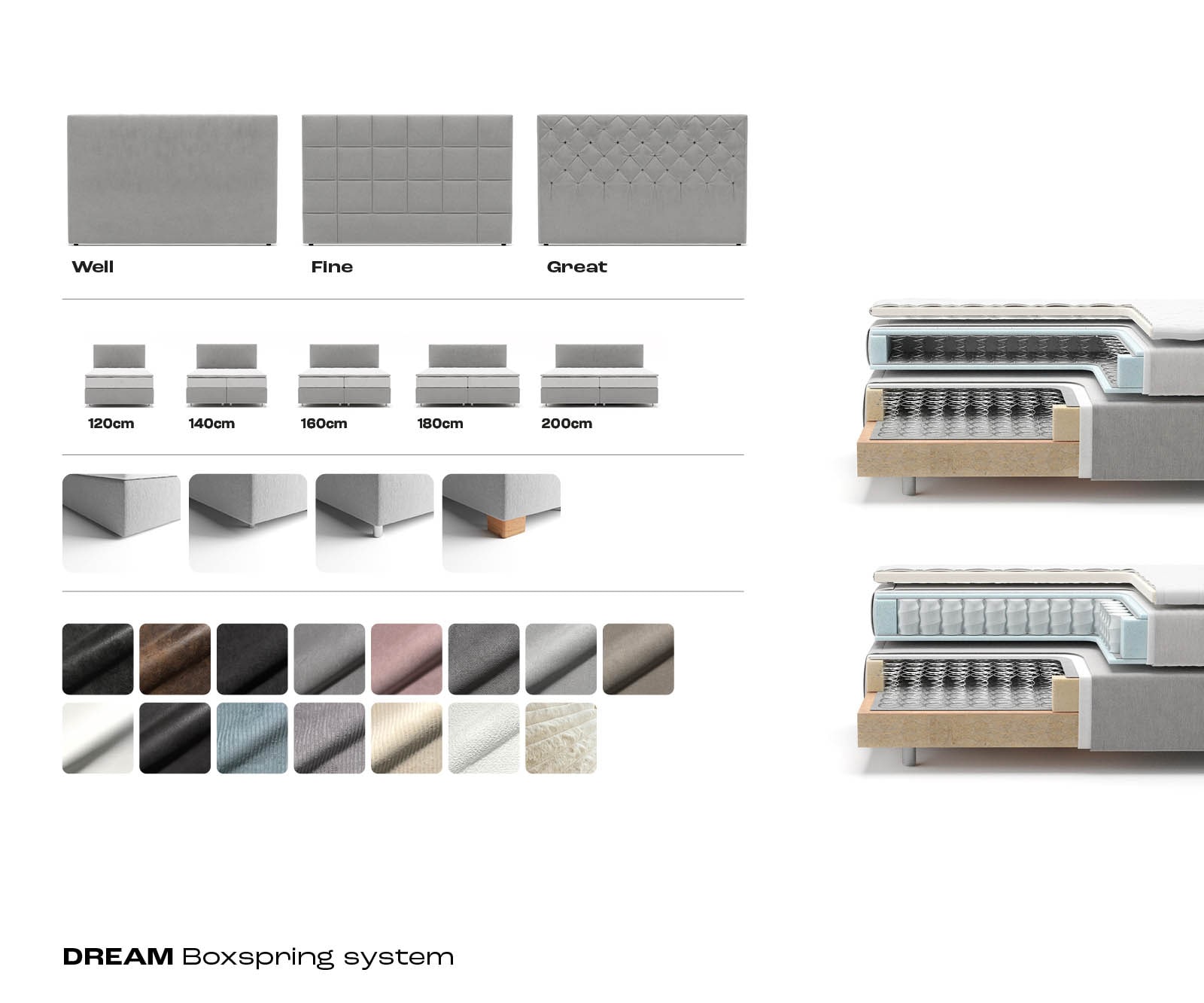 Boxspring bed Dream-Well Koord zilvergrijs 200x200 cm met pocketveringmatras en Visco-topper 7