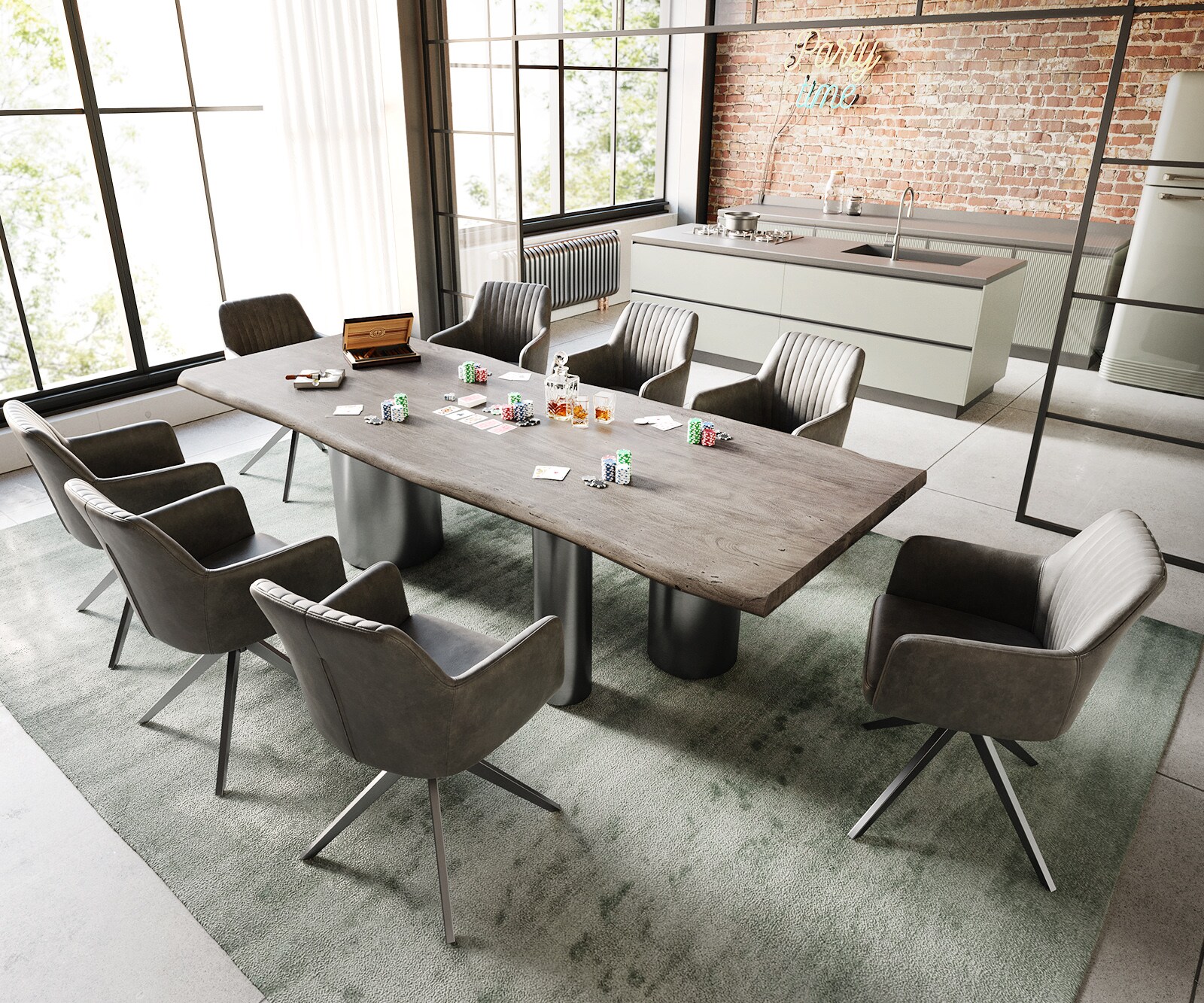 Eetkamertafel Edge 260x100 acacia platina Troa roestvrij staal grafiet Live-Edge 6