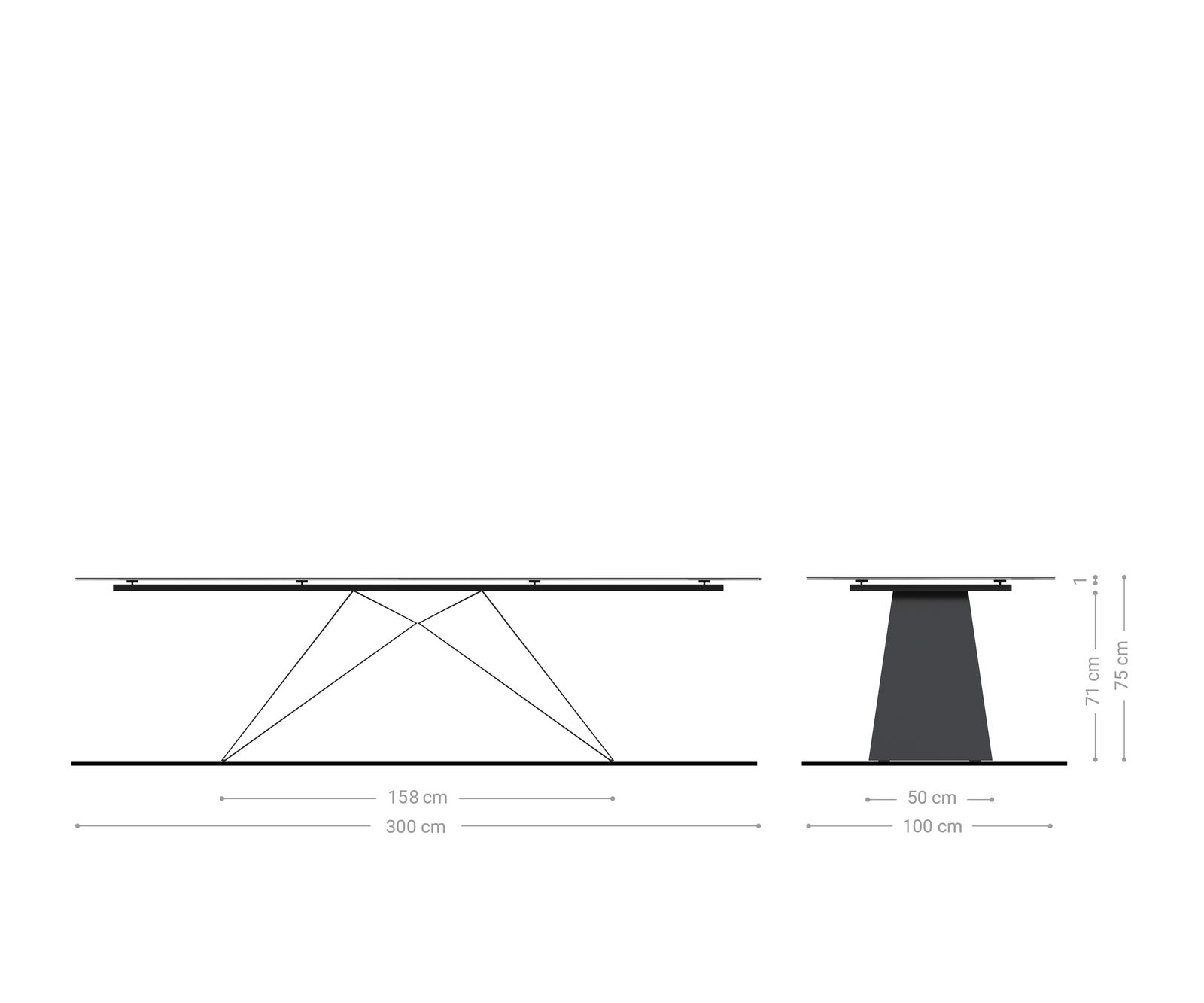 Eettafel Edge 300x100cm Laminam® keramiek bruin V-middenpoot zwart 6