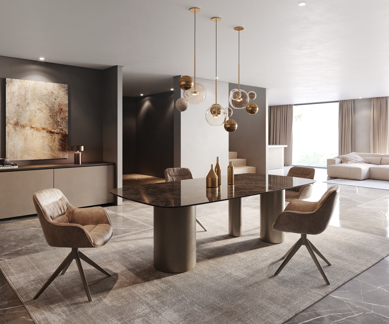 Eetkamertafel Edge Boot 240x120 Laminam® Emperador Extra Lucidato donkerbruin Troa metaal effectafwerking titaan 6