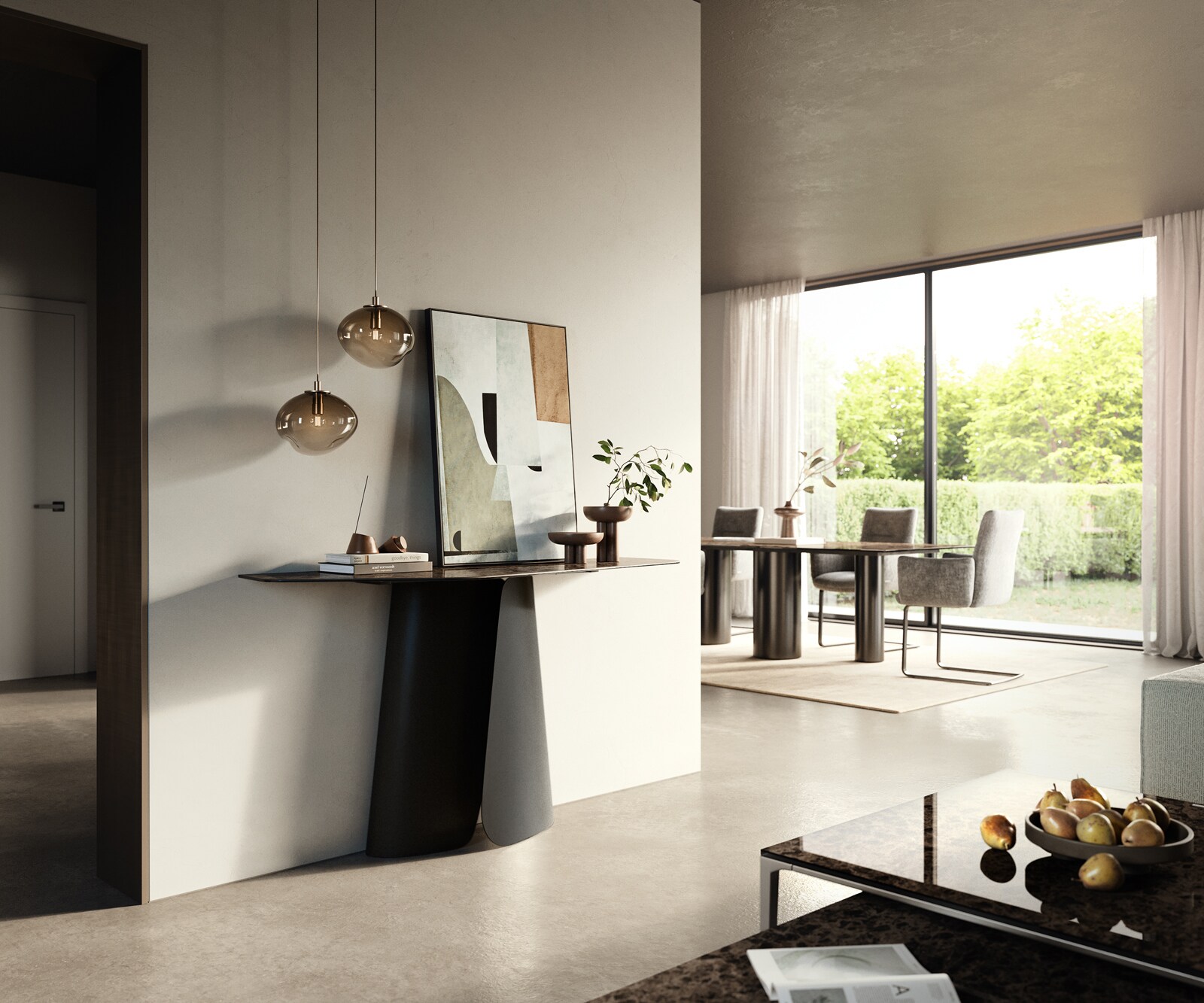 Consoletafel Edge Polygonaal 140x50 cm Keramiek Emperador Extra Lucidato Dunkelbraun Livos Metaal Zwart 6
