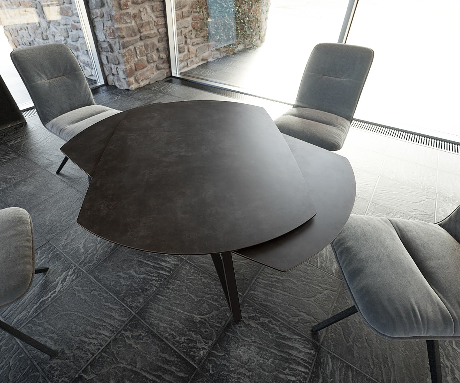 Eettafel Carlow 130/200x95 cm keramisch grijs metaal uitschuifbaar 1 Eettafel Carlow 130/200x95 cm keramisch grijs metaal uitschuifbaar 1