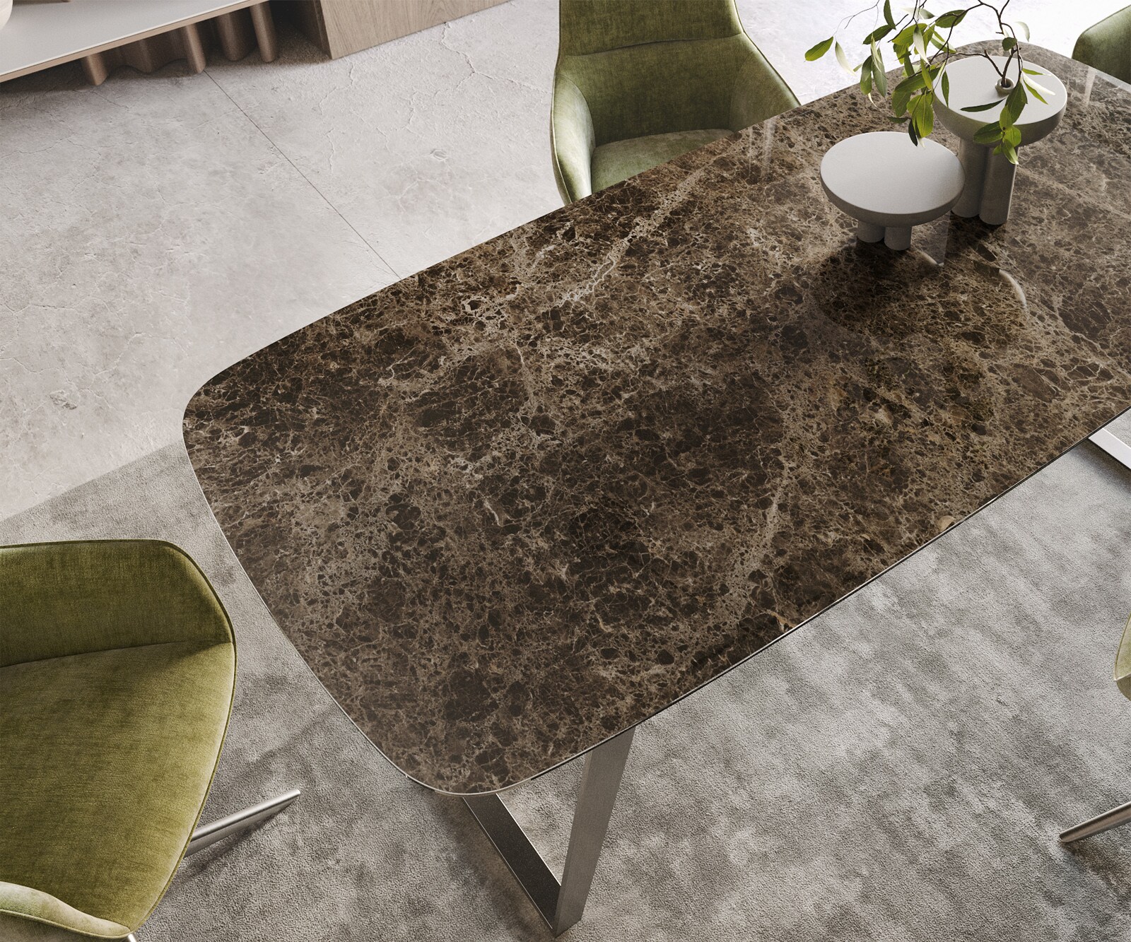Eettafel Edge Boot Keramiek Emperador Extra Lucidato Donkerbruin 200x100 Roestvrij staal schuin 2