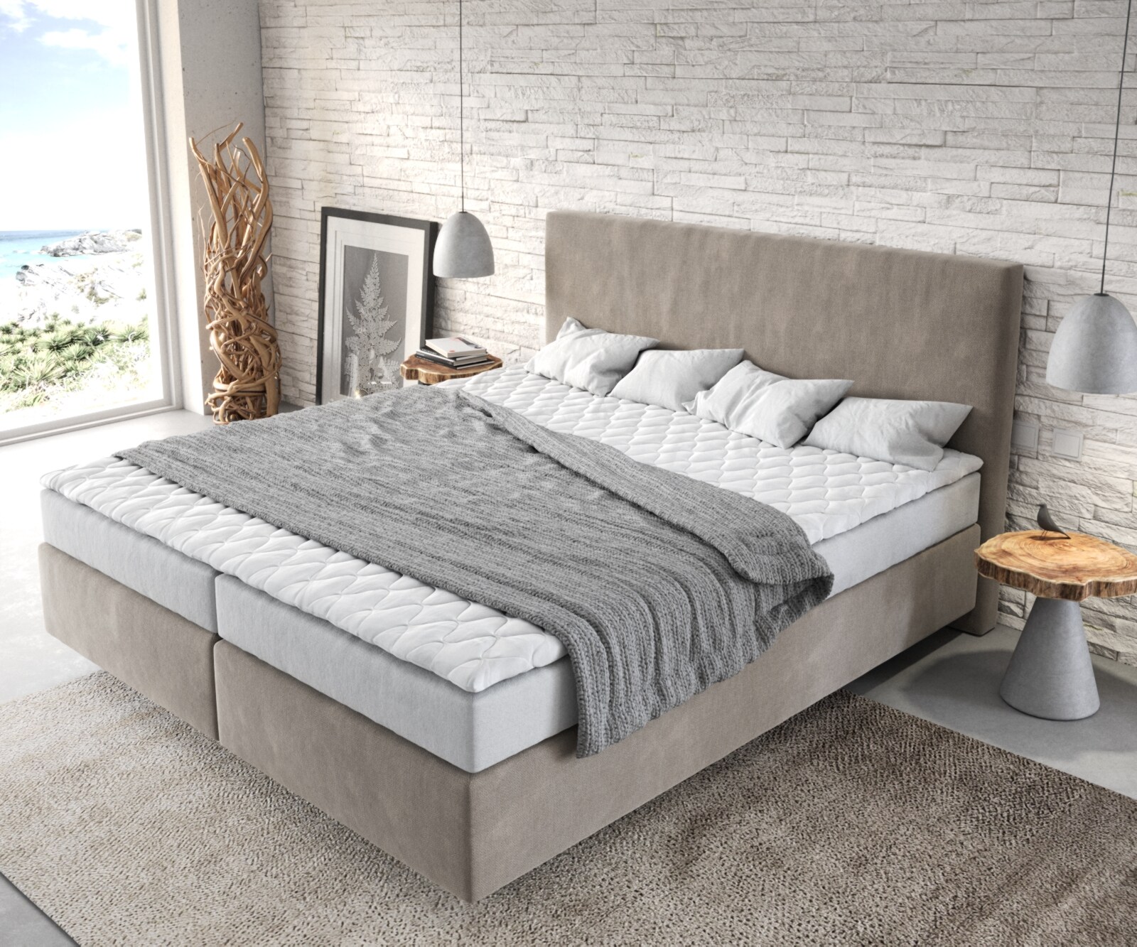 Boxspring-bed Dream-Well 180x200 cm Beige Microvezel stof 3