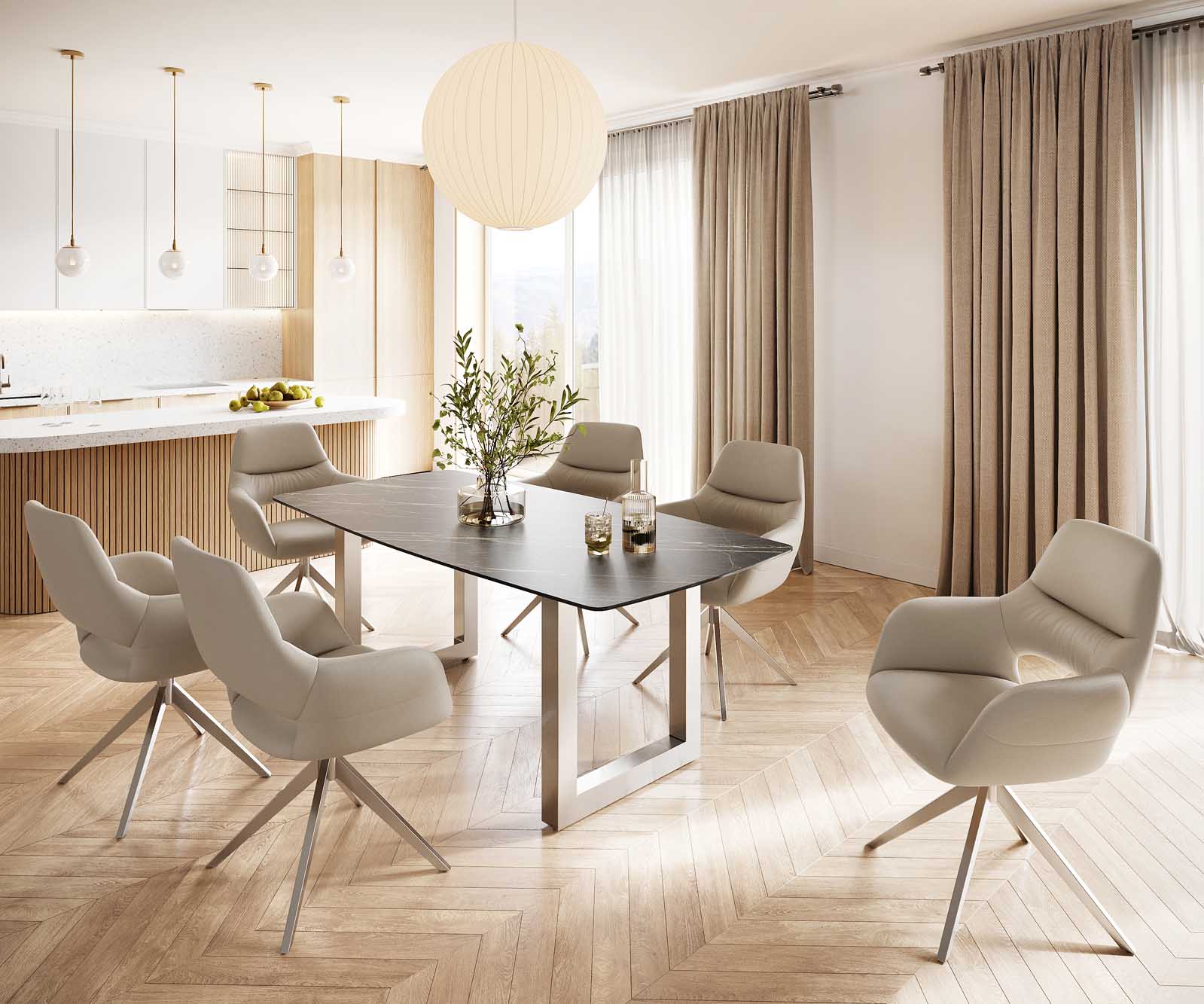 Eettafel Edge Bootsform 200x100 keramiek Laminam® Noir Desir bruin roestvrij staal breed 6