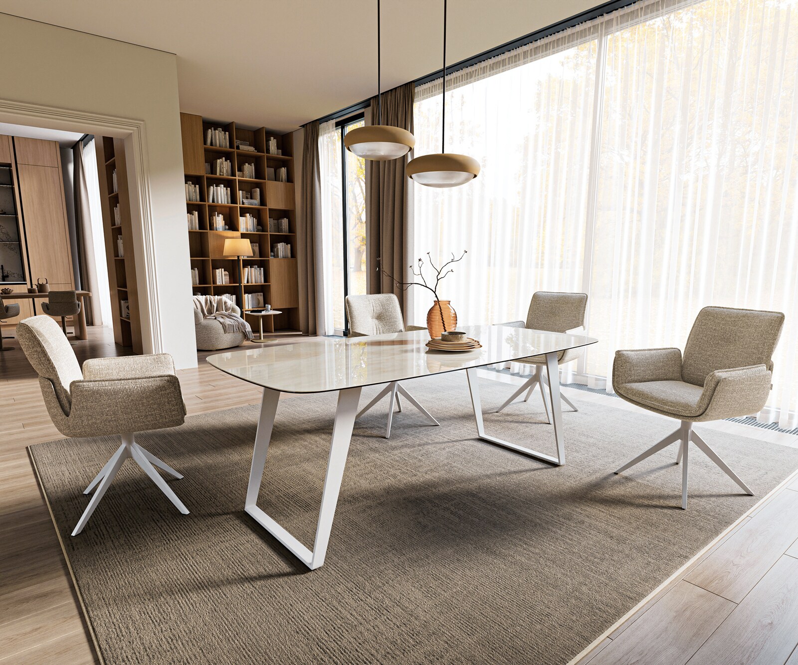 Eettafel Edge boot 200x100 cm keramiek Onyx Champagne schuin onderstel metaal wit 7