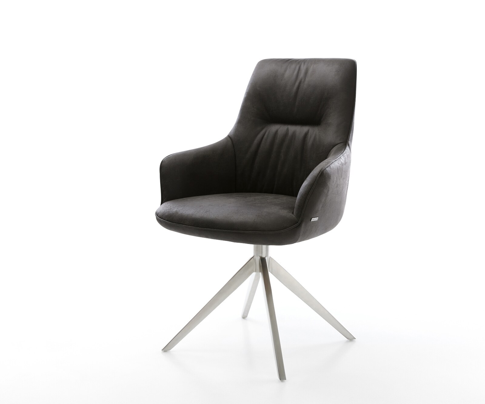 Draaistoel Zelia-Flex met armleuning microvelours antraciet vintage kruisframe breed roestvrij staal 360° draaibaar rocker-functie pocketveer kern