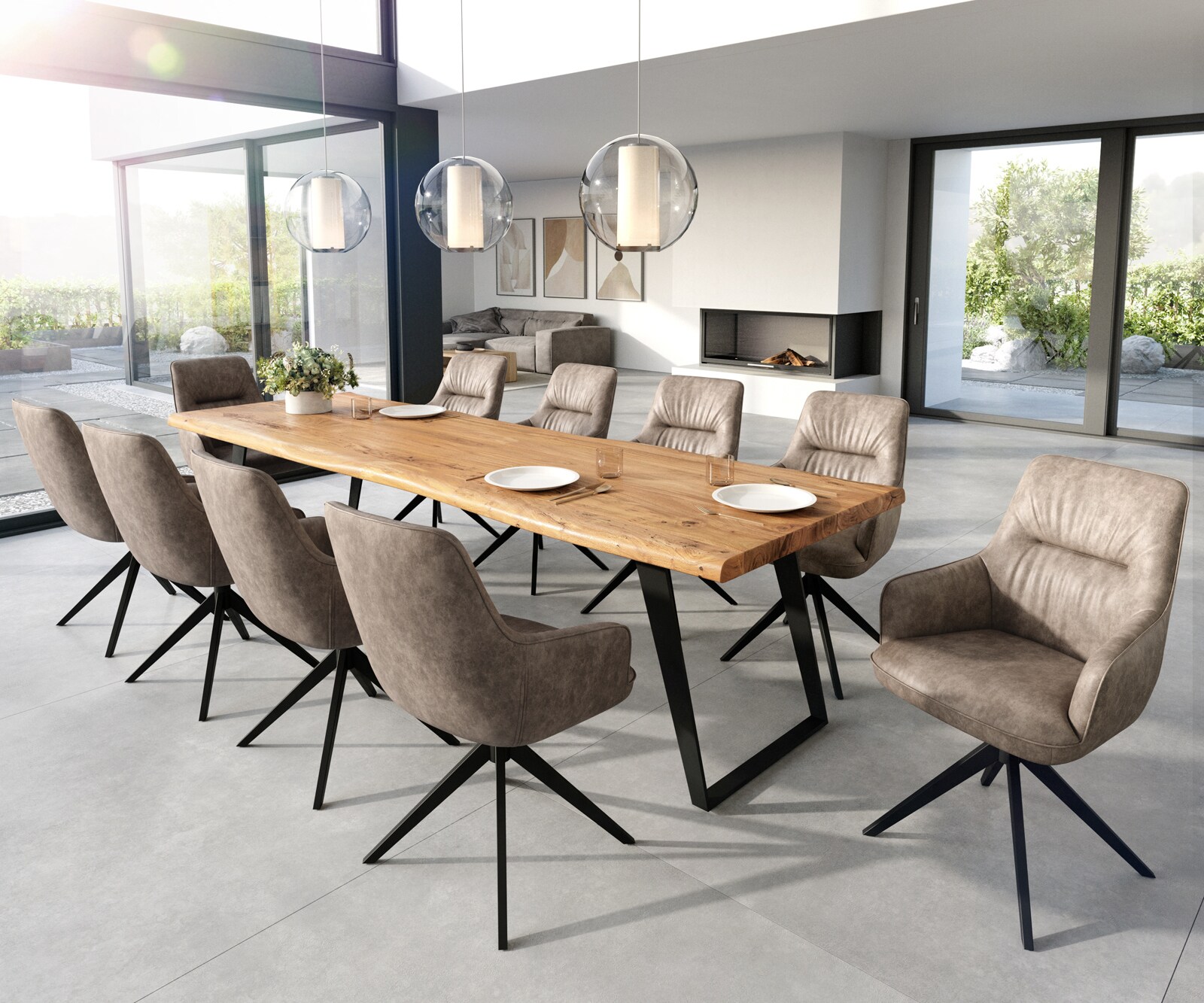 Eetkamerstoel Zelia-Flex met armleuning microvelours taupe vintage kruisframe breed zwart pocketveer kern 3