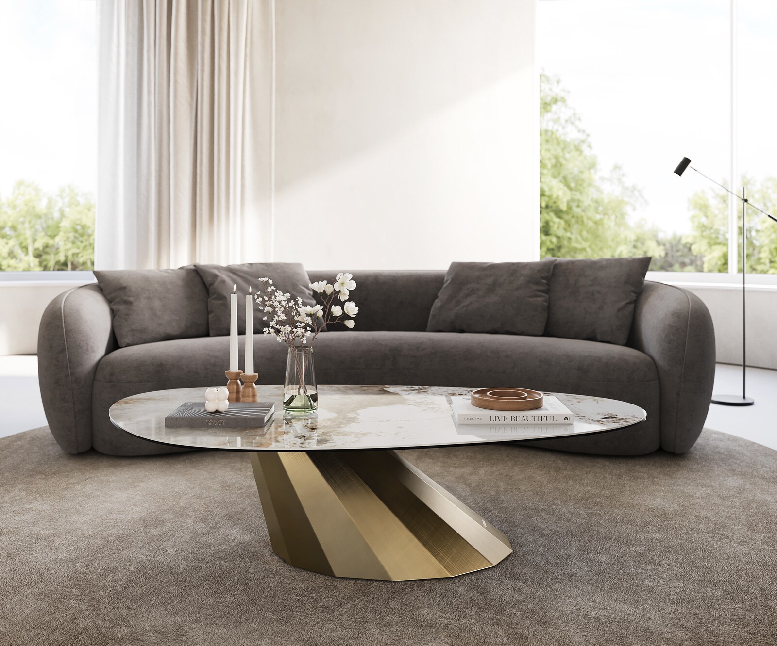 Salontafel Edge Oval 140x75 cm keramiek Minas Melange Parabi metallic goud 2