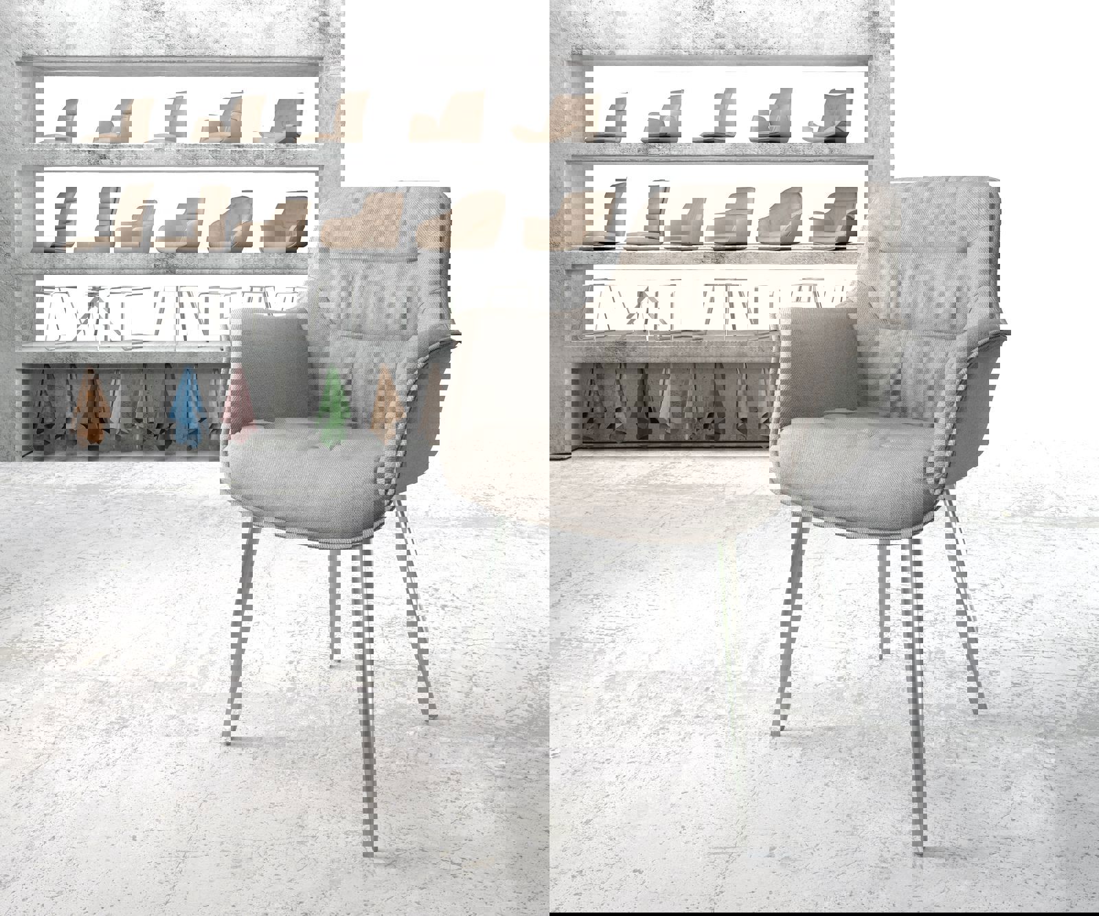 Eetkamerstoel Kaira-Flex stripes lichtgrijs 4-poot conisch roestvrij staal Eetkamerstoel Kaira-Flex stripes lichtgrijs 4-poot conisch roestvrij staal