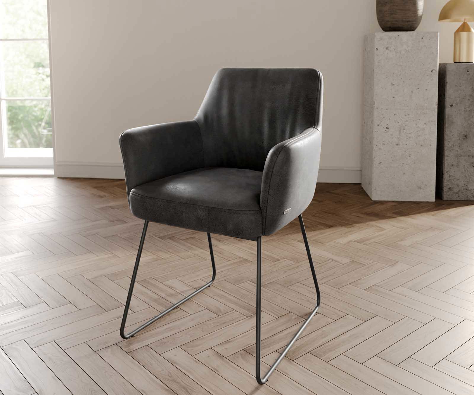 Eetkamerstoel Xana-Flex met armleuning microvelours antraciet vintage slipframe zwart pocketveer kern