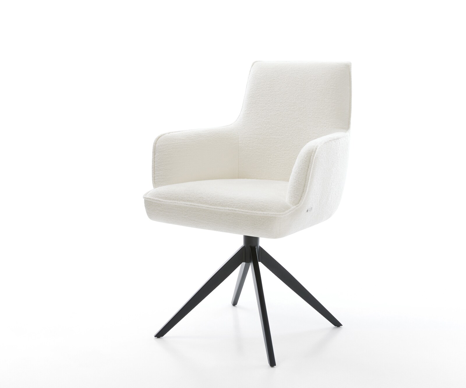 Draaistoel Heira-Flex met armleuning bouclé zacht beige kruisframe breed zwart 360° draaibaar rocker-functie pocketveer kern 1