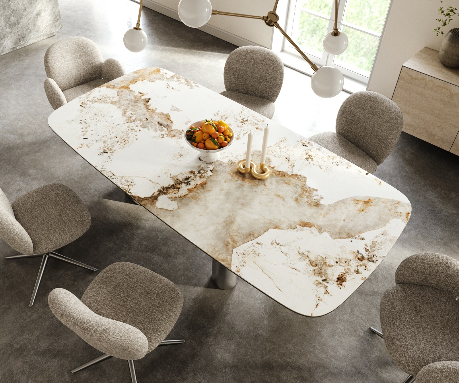 Eettafel Edge Boot 240x120 cm Keramiek Minas Melange Wit-Beige Troa Roestvrij staal gebürstet 3