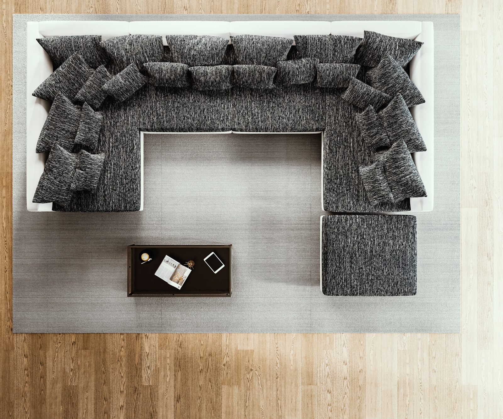 Woonlandschap Clovis XL zwart wit met hocker modulair 3 Woonlandschap Clovis XL zwart wit met hocker modulair 3