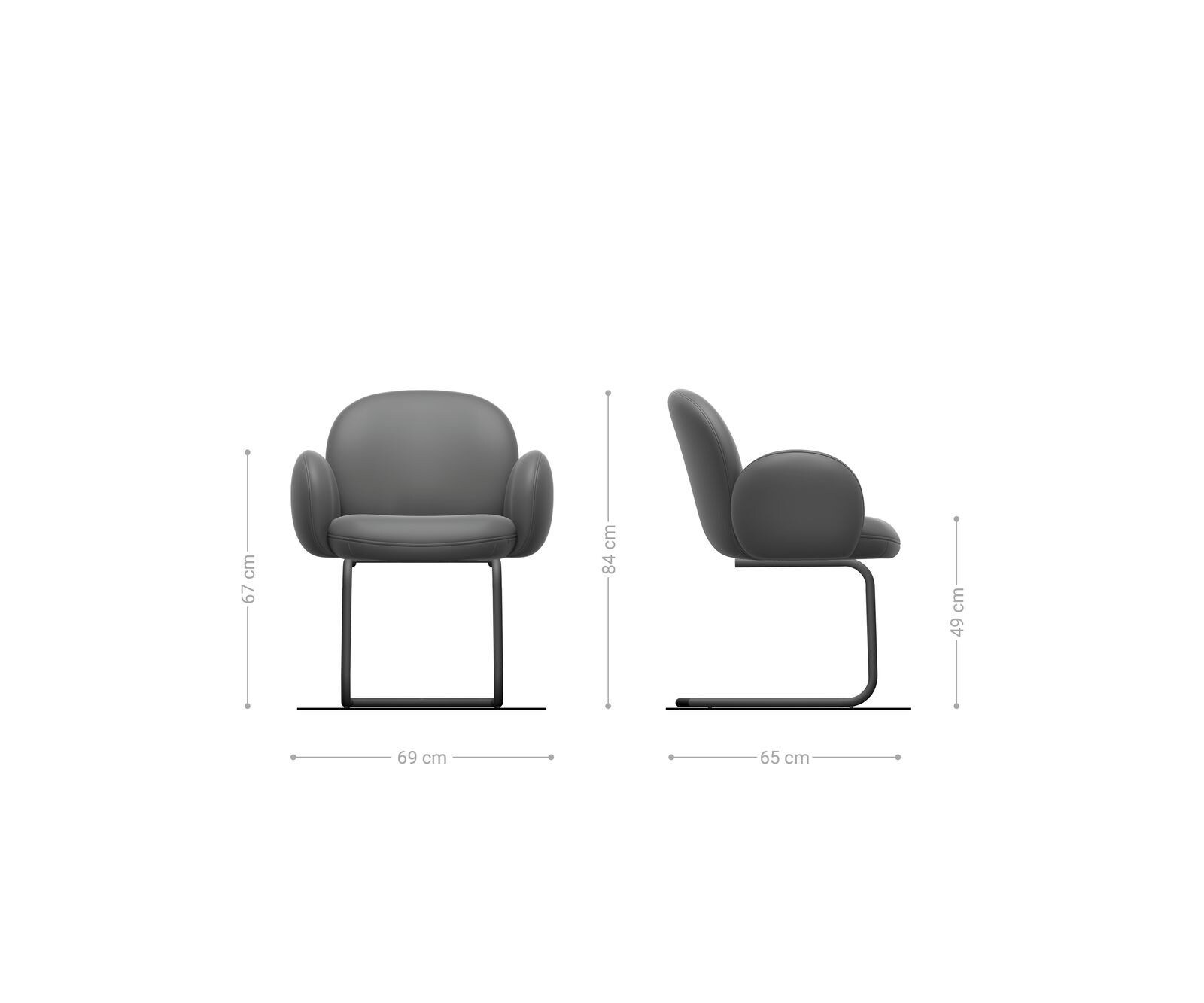 Sledemodel Nube-Flex met armleuning echt leer zwart sledemodel rond zwart pocketveer kern 5