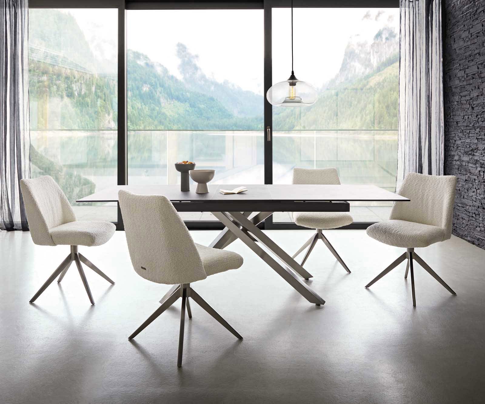 Draaistoel Elso-Flex bouclé wit kruisframe breed roestvrij staal 360° draaibaar pocketveer kern 5 Draaistoel Elso-Flex bouclé wit kruisframe breed roestvrij staal 360° draaibaar pocketveer kern 5