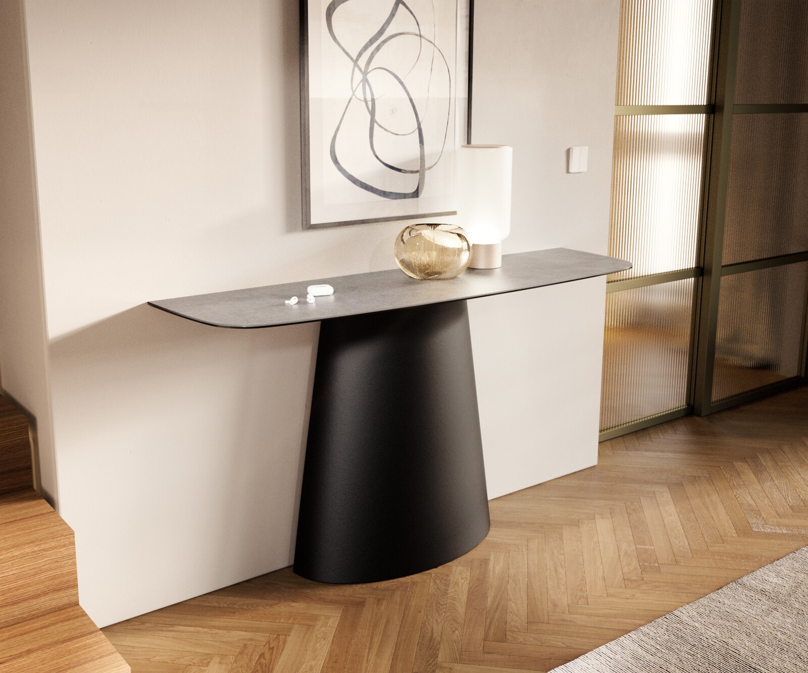 Consoletafel Edge Bootvorm 140x40 cm Keramiek Betongrijs Conos Metaal Zwart