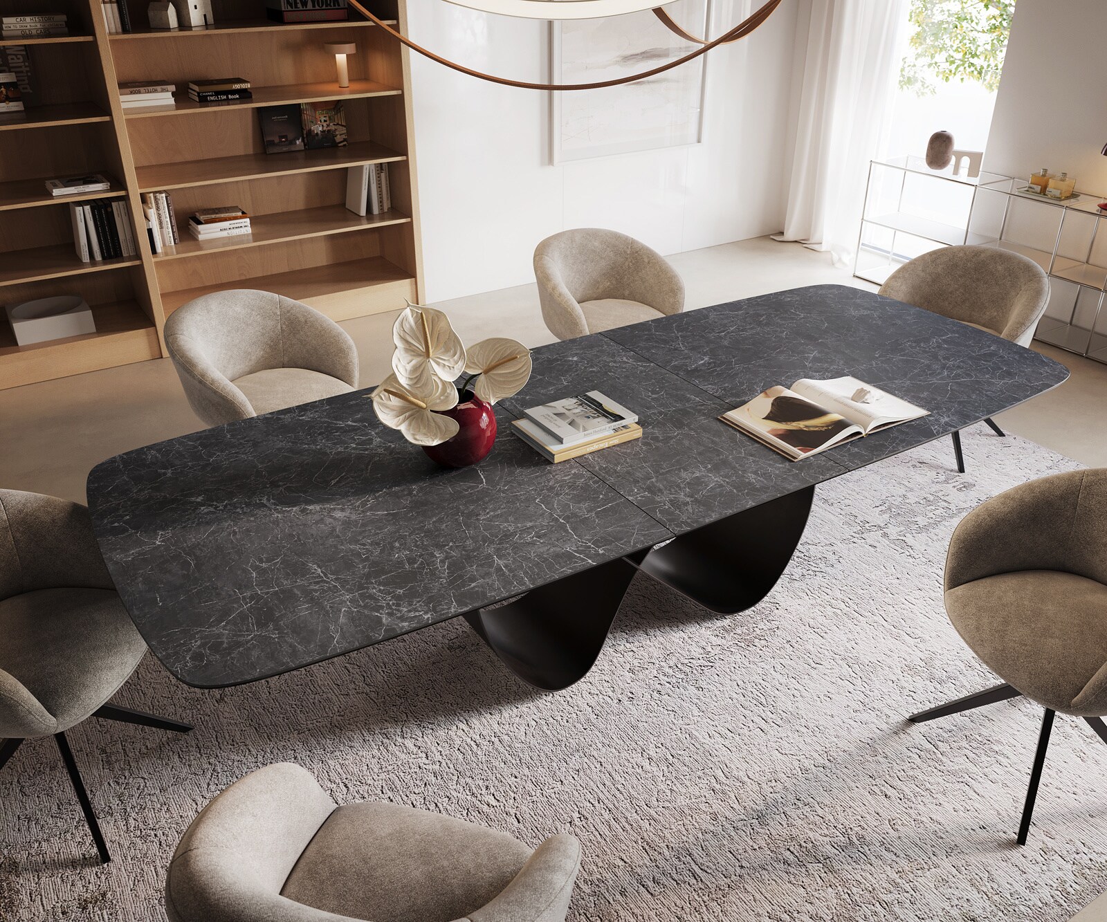 Eettafel Edge Boot 240-300x120 cm Keramiek Laminam® Nero Greco Anthrazit Infinity Metaal Zwart uitschuifbaar 4