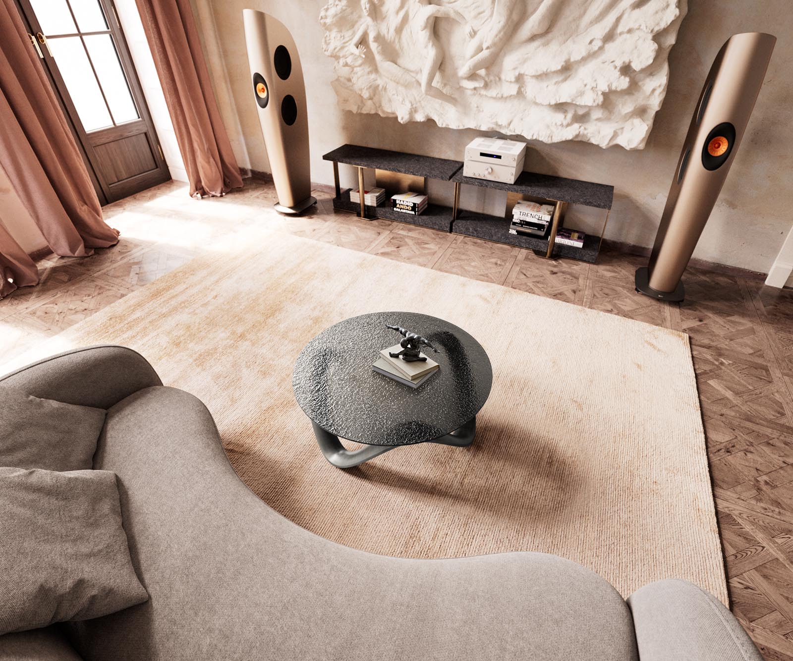 Salontafel Tanju 90x90 cm metallic zilver met grijs reliëfglas 4 Salontafel Tanju 90x90 cm metallic zilver met grijs reliëfglas 4