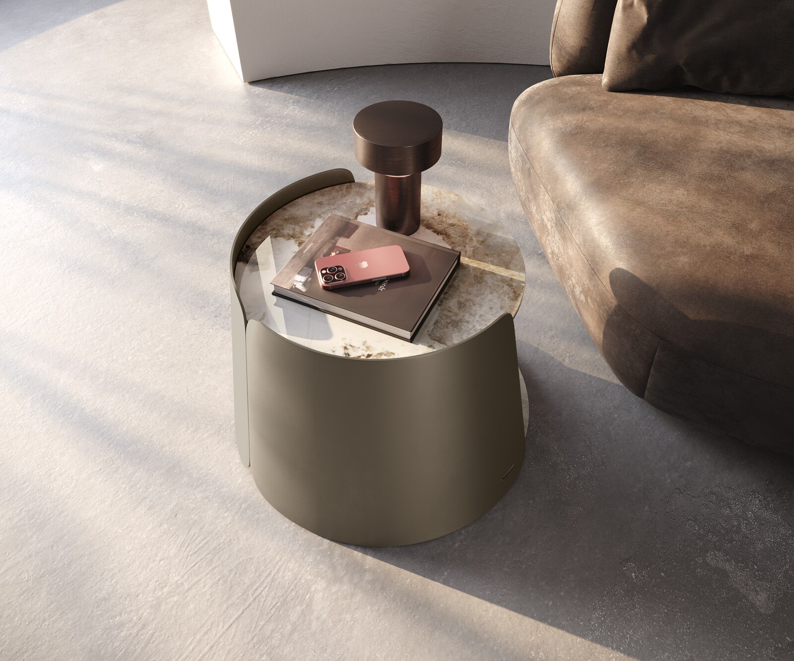 Salontafel Daban 59x59 cm keramiek Minas Melange wit-beige metalen onderstel titaankleurig 1