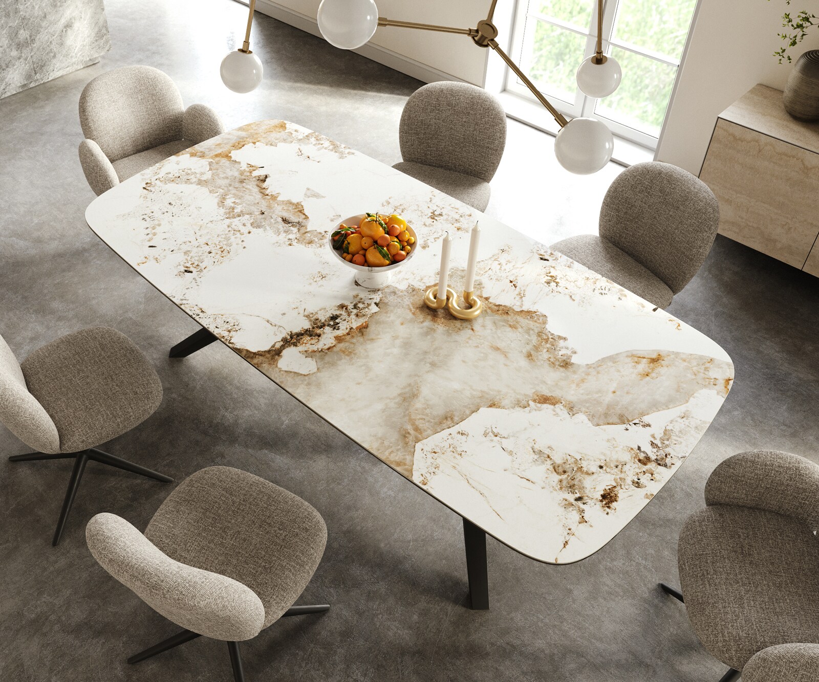 Eettafel Edge Boot 240x120 cm Keramiek Minas Melange Wit-Beige Zenthara hoekig Metaal Zwart 4