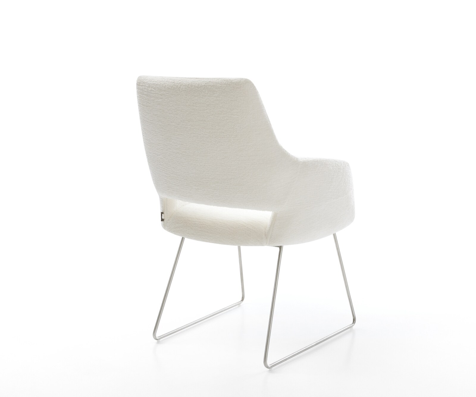 Eetkamerstoel Yago-Flex met armleuning bouclé zacht beige slipframe roestvrij staal pocketveer kern 5