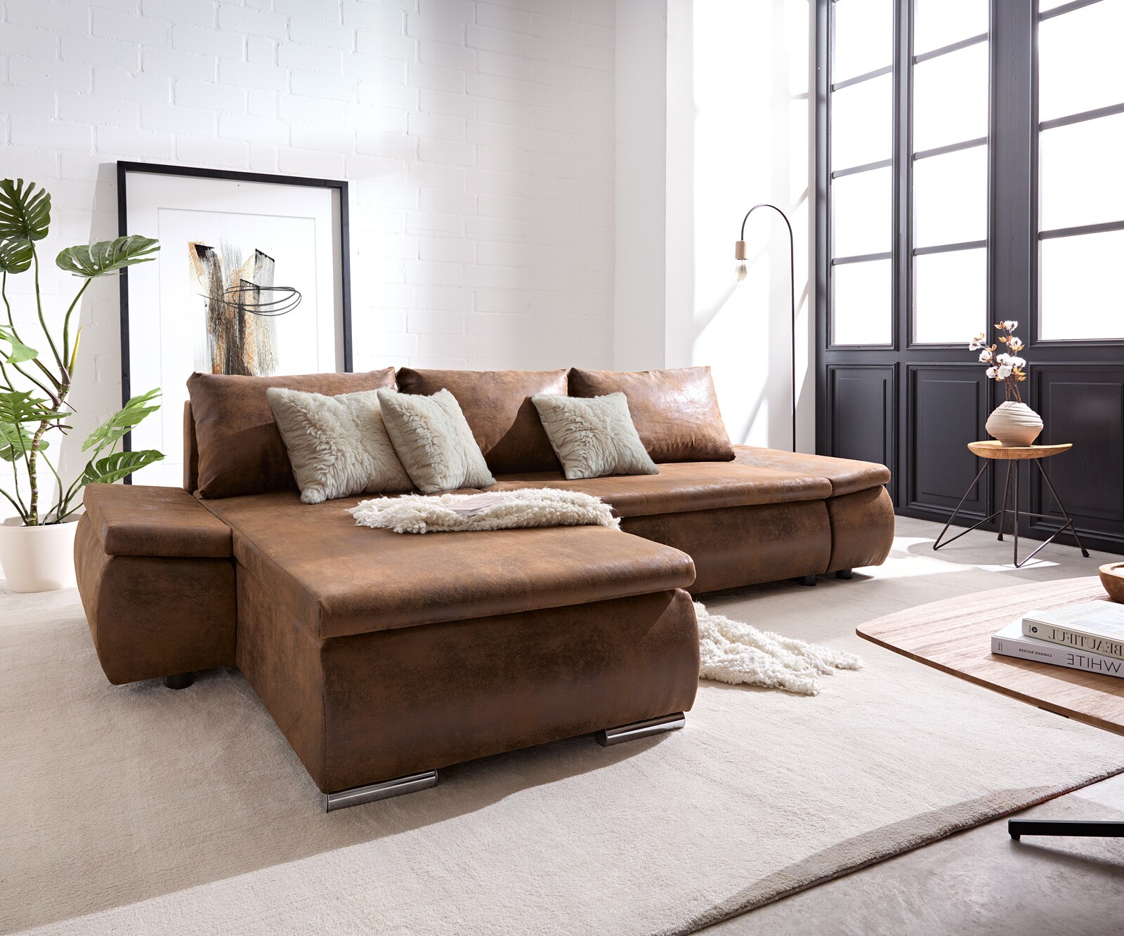 Hoekbank Abilene 260x175 cm bruin ottomane variabele