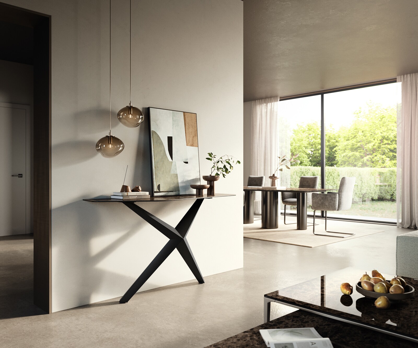 Consoletafel Edge Polygonaal 140x50 cm Keramiek Emperador Extra Lucidato Dunkelbraun Zentharo Metaal Zwart 6