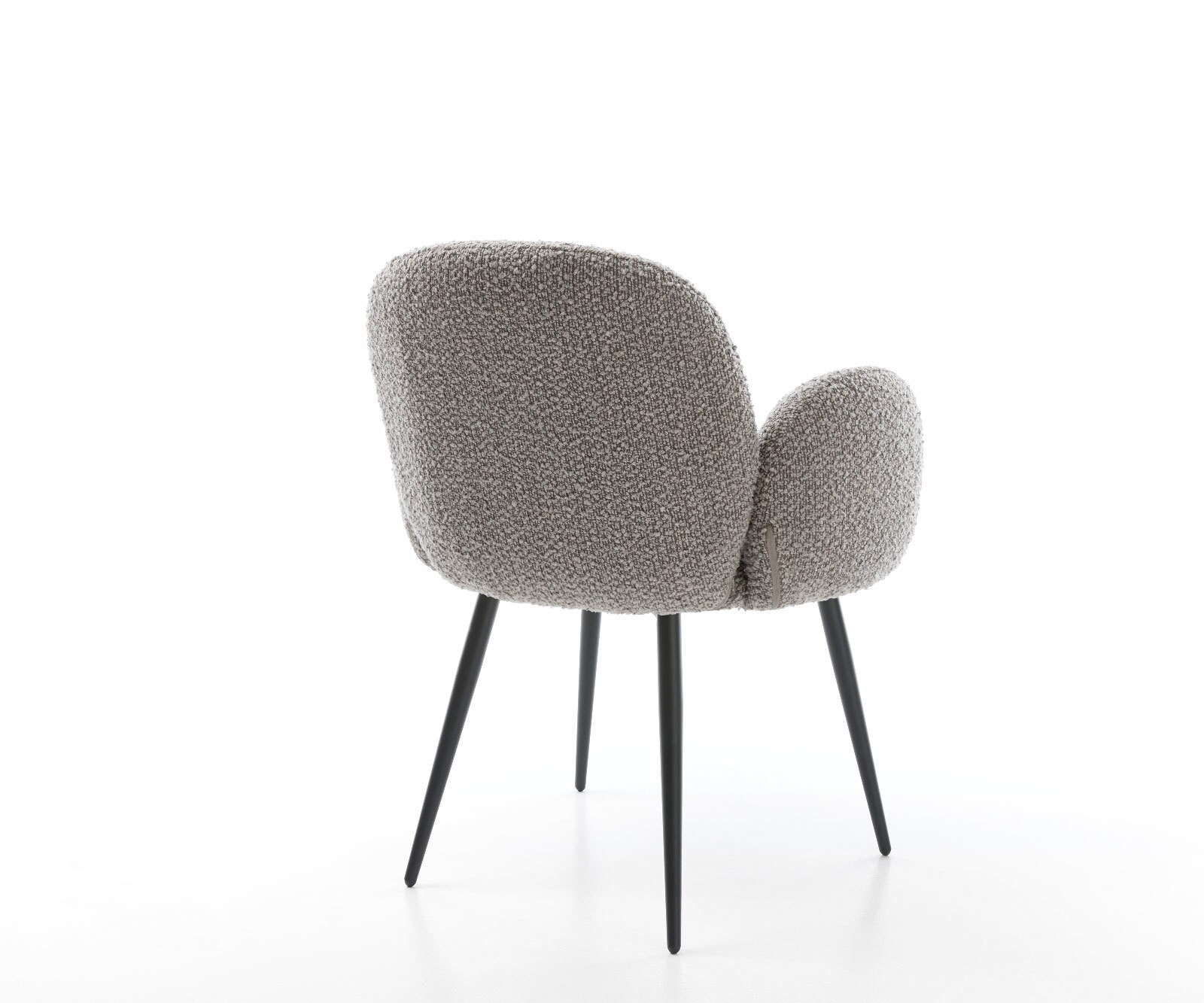 Eetkamerstoel Nube-Flex met armleuning bouclé zilver grijs 4-poot conisch zwart pocketveer kern 4 Eetkamerstoel Nube-Flex met armleuning bouclé zilver grijs 4-poot conisch zwart pocketveer kern 4