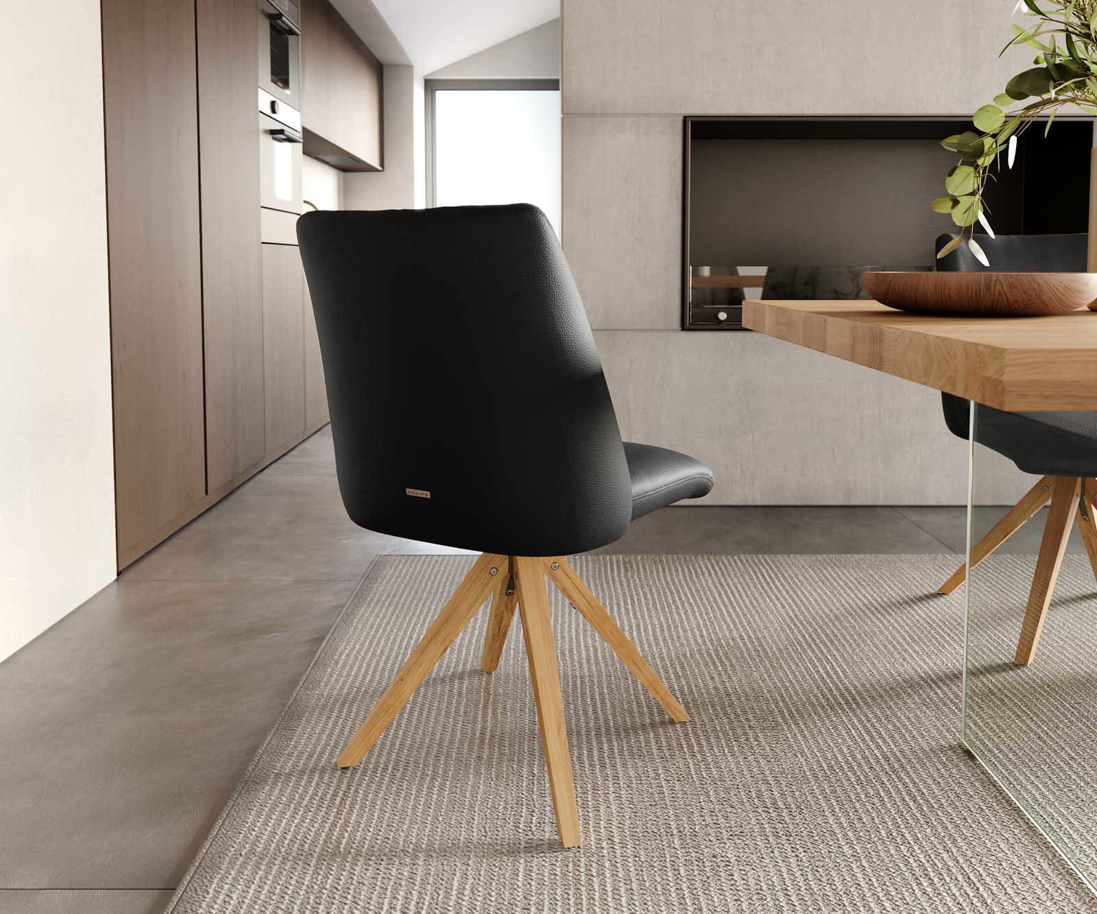 Draaistoel Elso-Flex echt leer zwart houten frame hoekig natuur 180° draaibaar pocketveer kern 3