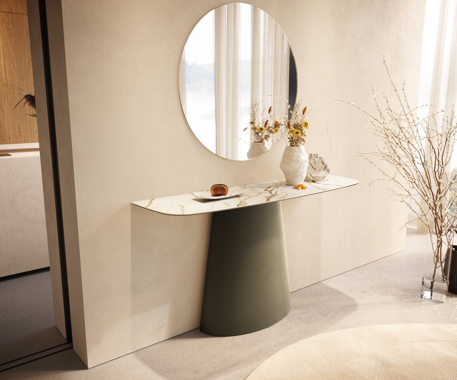 Consoletafel Edge Bootvorm 140x40 cm Keramiek Calacatta Luxe Weiß-Gold-Grijs Conos Metaal Effektfinish Titan 1