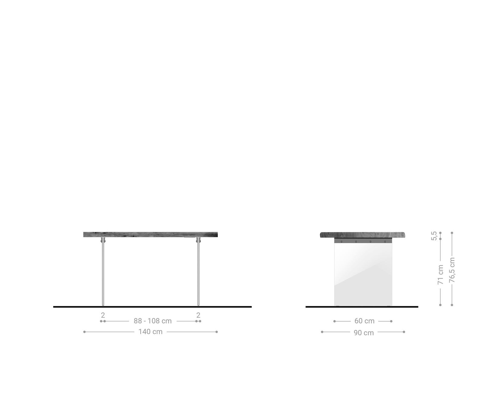 Eettafel Edge 140x90 XL acacia natuur verre Live-Edge 5