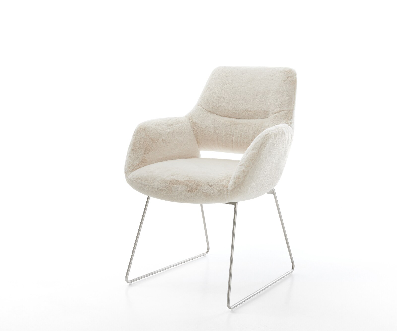 Eetkamerstoel Yago-Flex met armleuning pluchen crème-wit slipframe roestvrij staal pocketveer kern 1