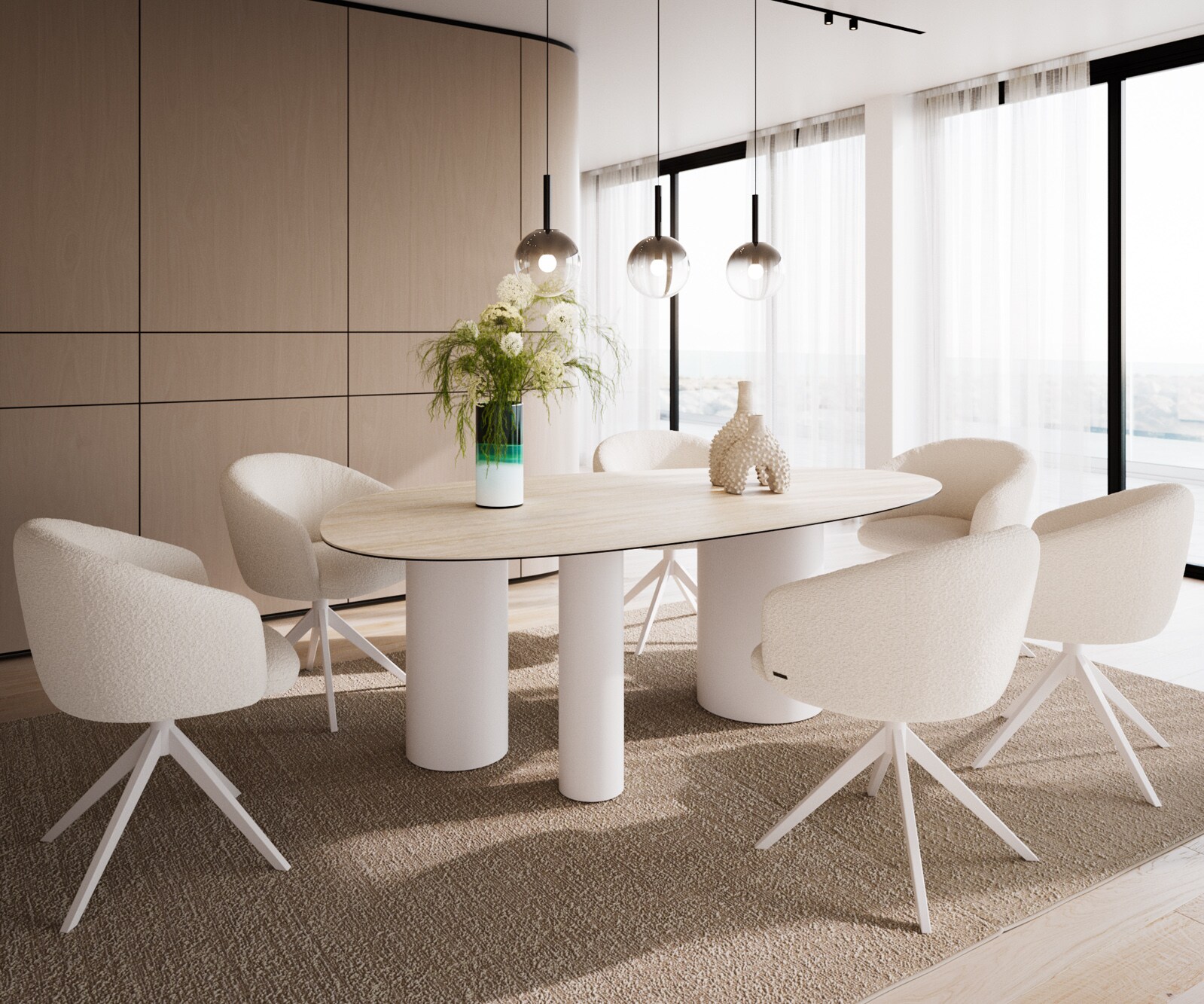 Eettafel Edge Oval 220x120 keramiek  Laminam® Travertino Bianco Creme-wit Troa metaal wit 6