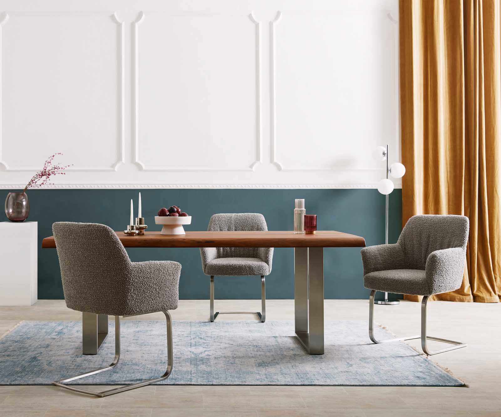 Sledemodel Xana-Flex met armleuning bouclé zilver grijs sledemodel vlak roestvrij staal pocketveer kern 5 Sledemodel Xana-Flex met armleuning bouclé zilver grijs sledemodel vlak roestvrij staal pocketveer kern 5