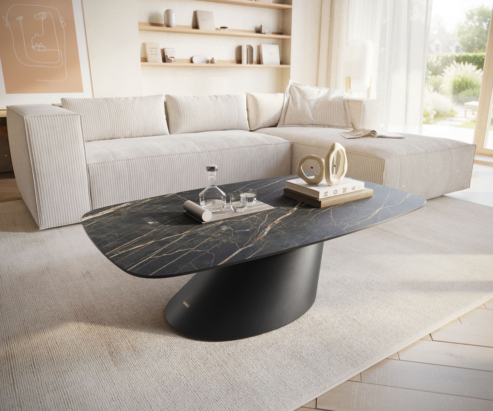 Salontafel Edge Boot 120x70 cm keramiek Laminam® Noir Desir bruin Conis zwart metaal 1