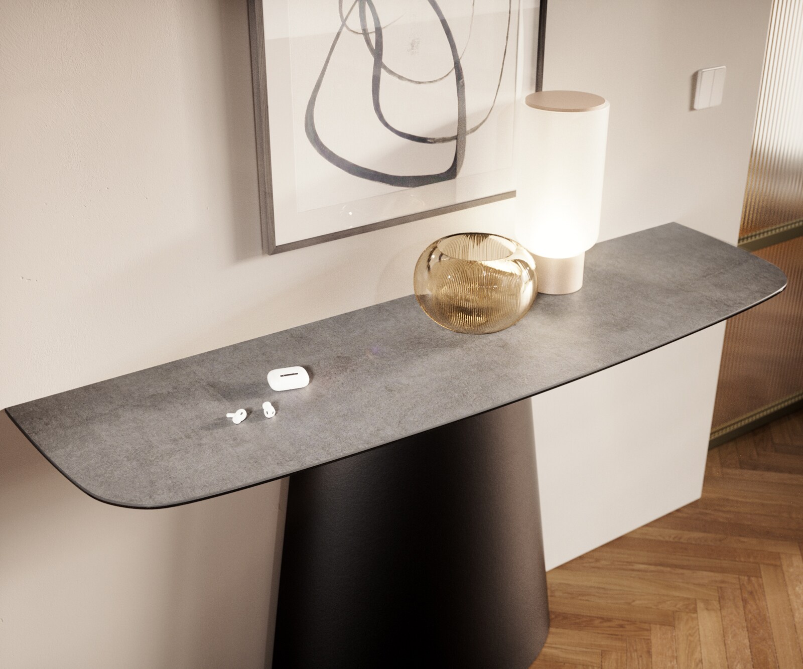 Consoletafel Edge Bootvorm 140x40 cm Keramiek Betongrijs Conos Metaal Zwart 6