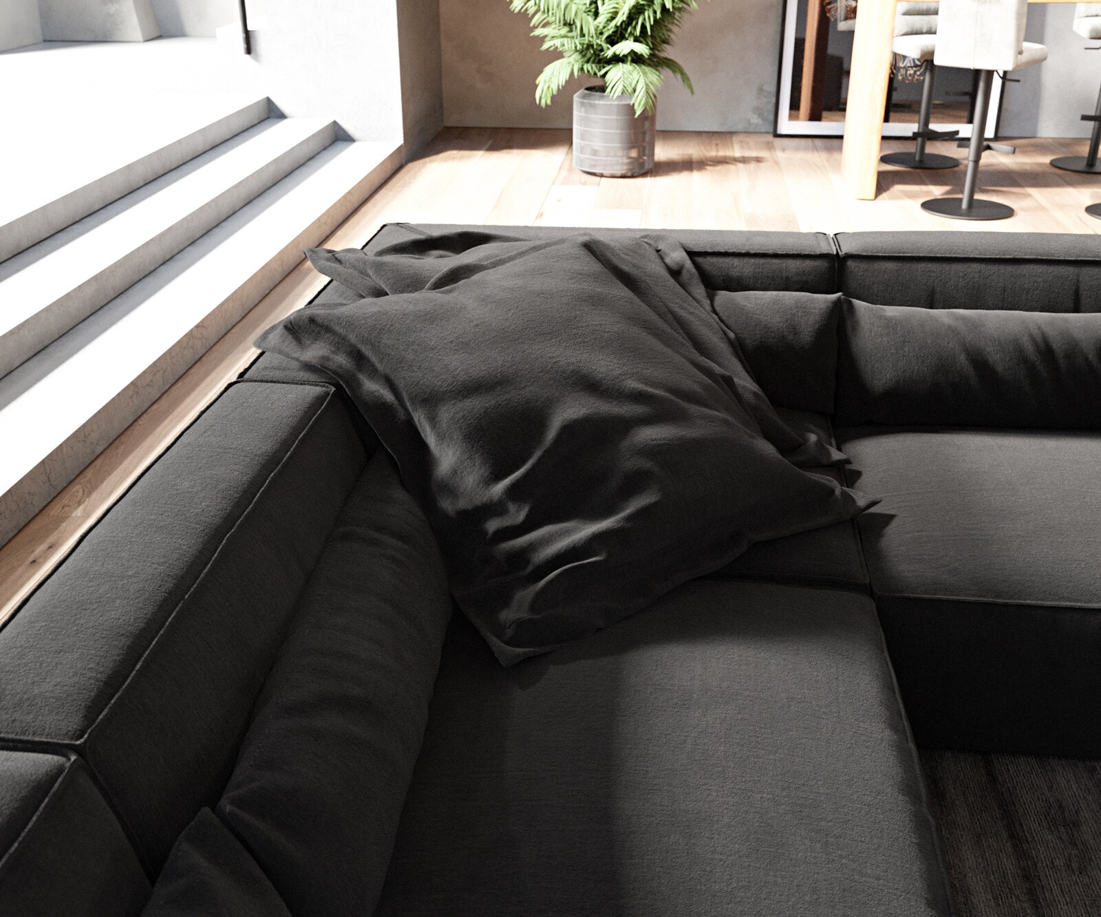 Woonkamerlandschap Sirpio 300x210 cm microvezel Zwart recamiere variabel met kurk 5
