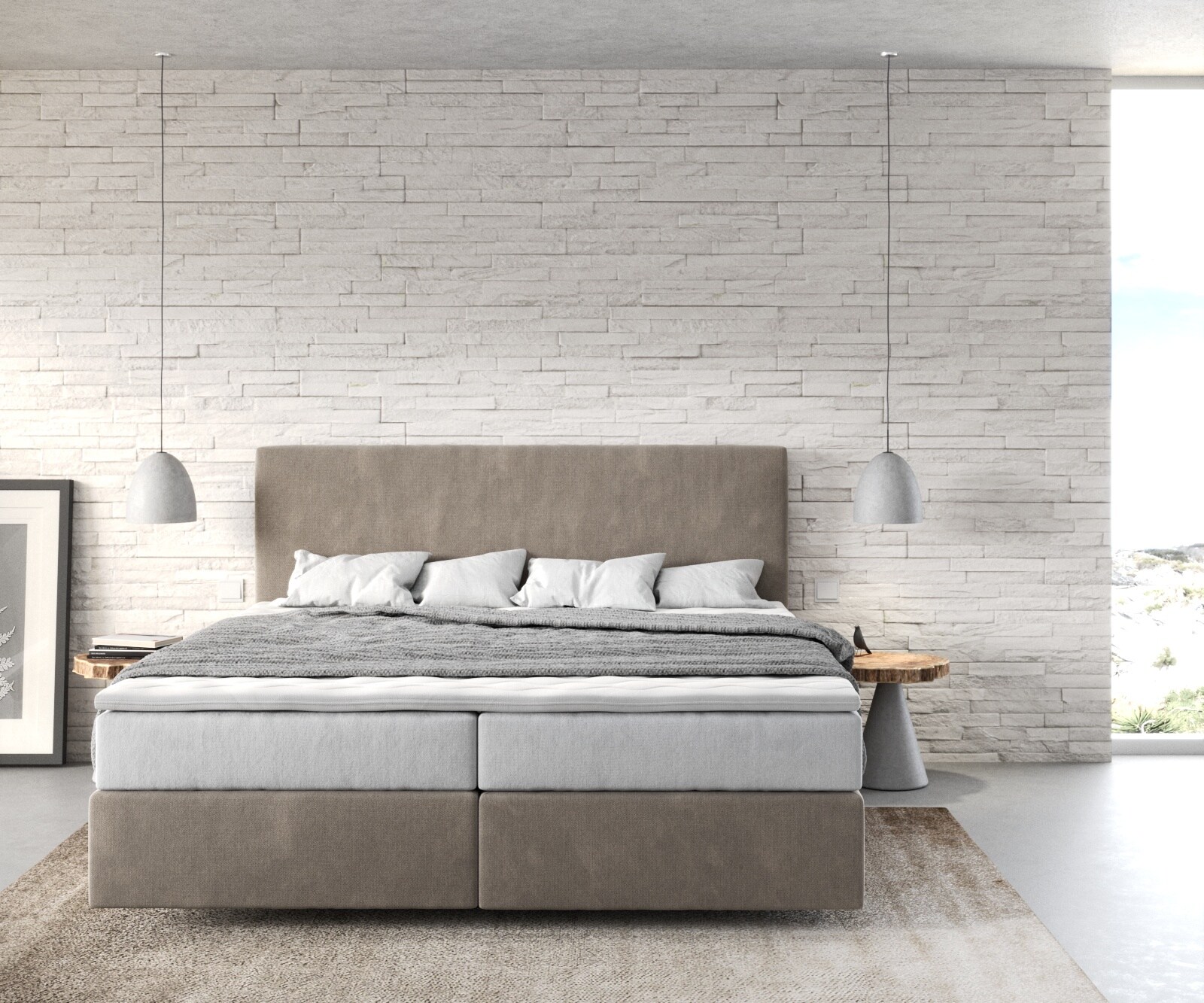 Boxspringbed Dream-Well 180x200 cm Microvezel Beige met TFK Matras en Visco Topper 1