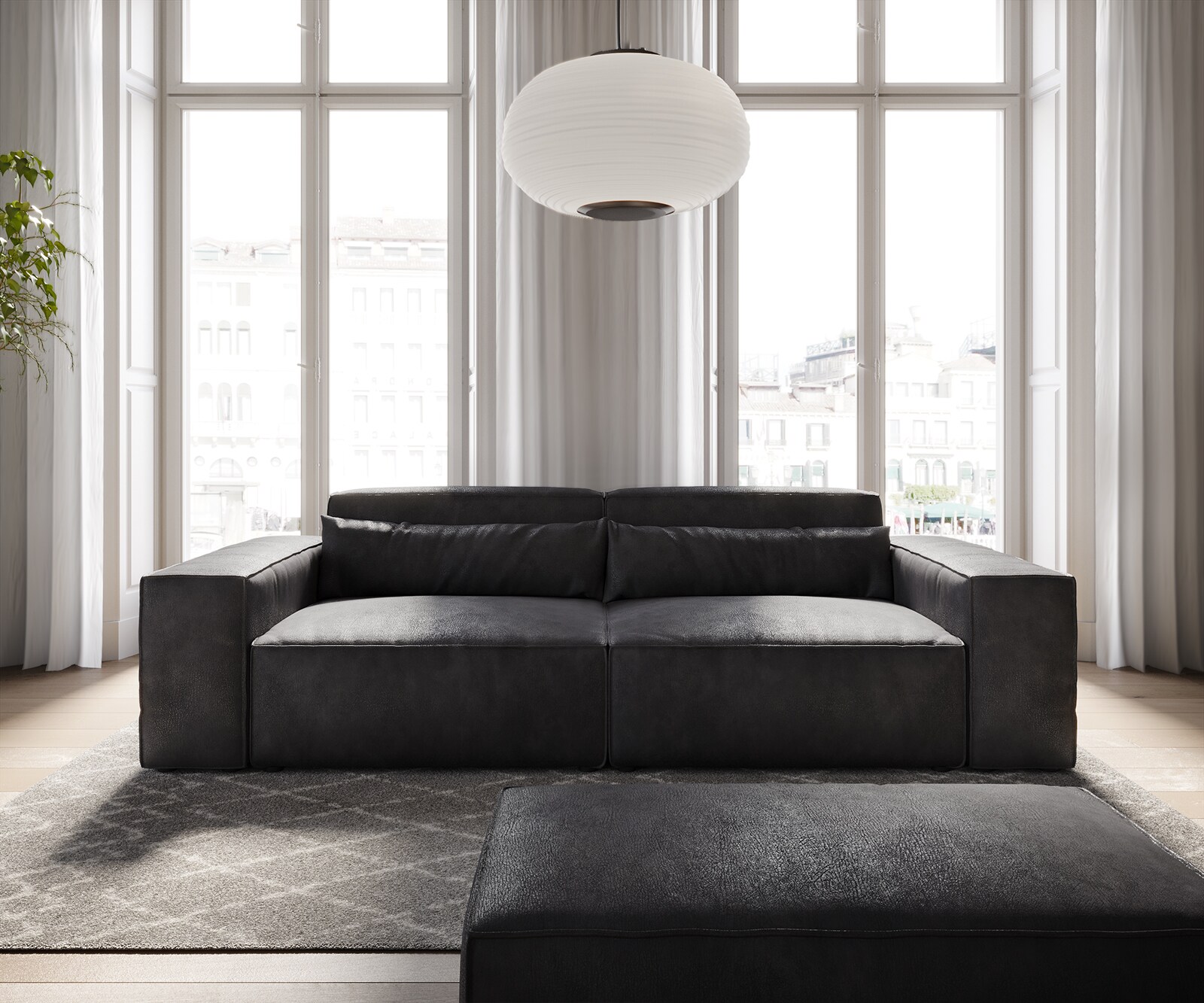 Grote bank Sirpio 230x95 cm kunstleer vintage antraciet met kruk 1