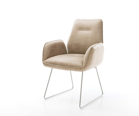 Eetkamerstoel Zoa-Flex microvelours beige vintage slipframe roestvrij staal pocketveer kern