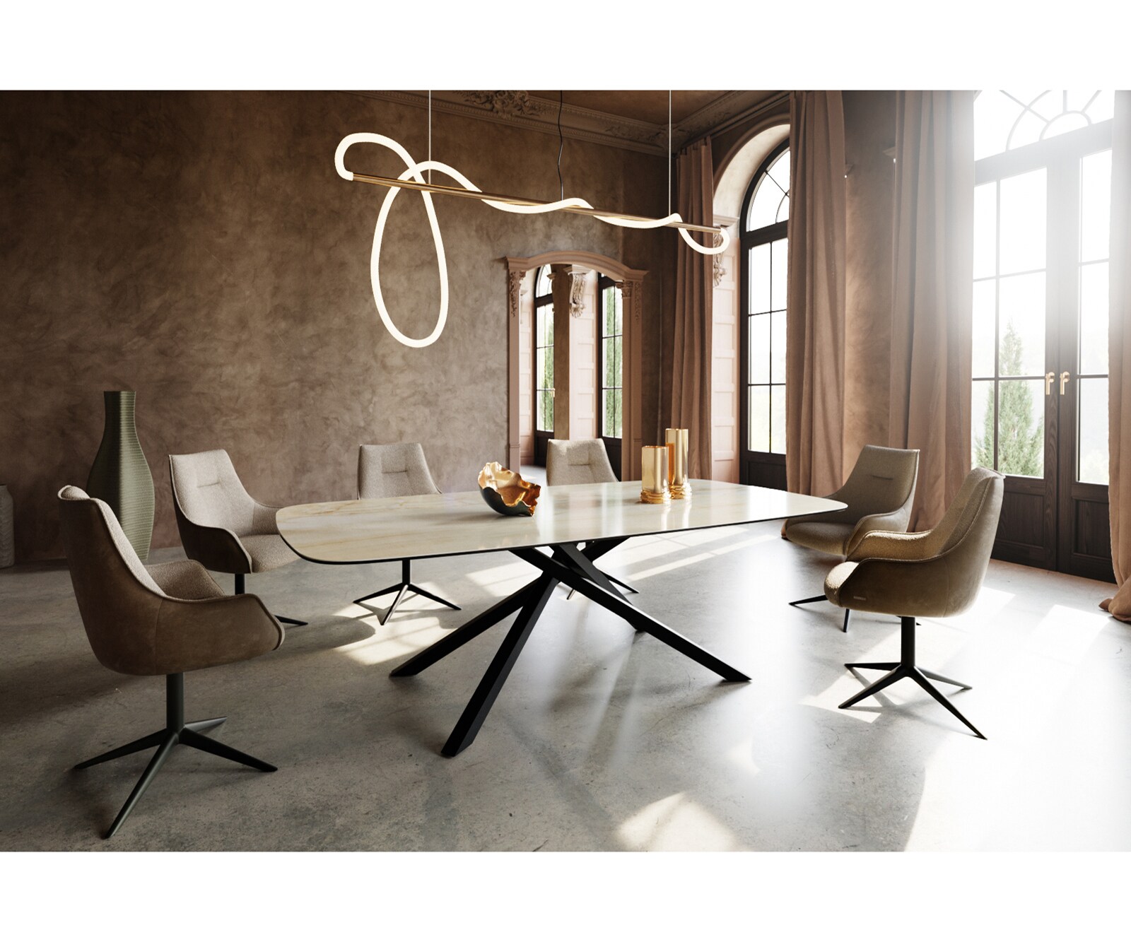 Eetkamertafel Edge Boot 240x120 cm Keramiek Iris FMG Onice Oro kruisonderstel Rechthoek Zwart 5